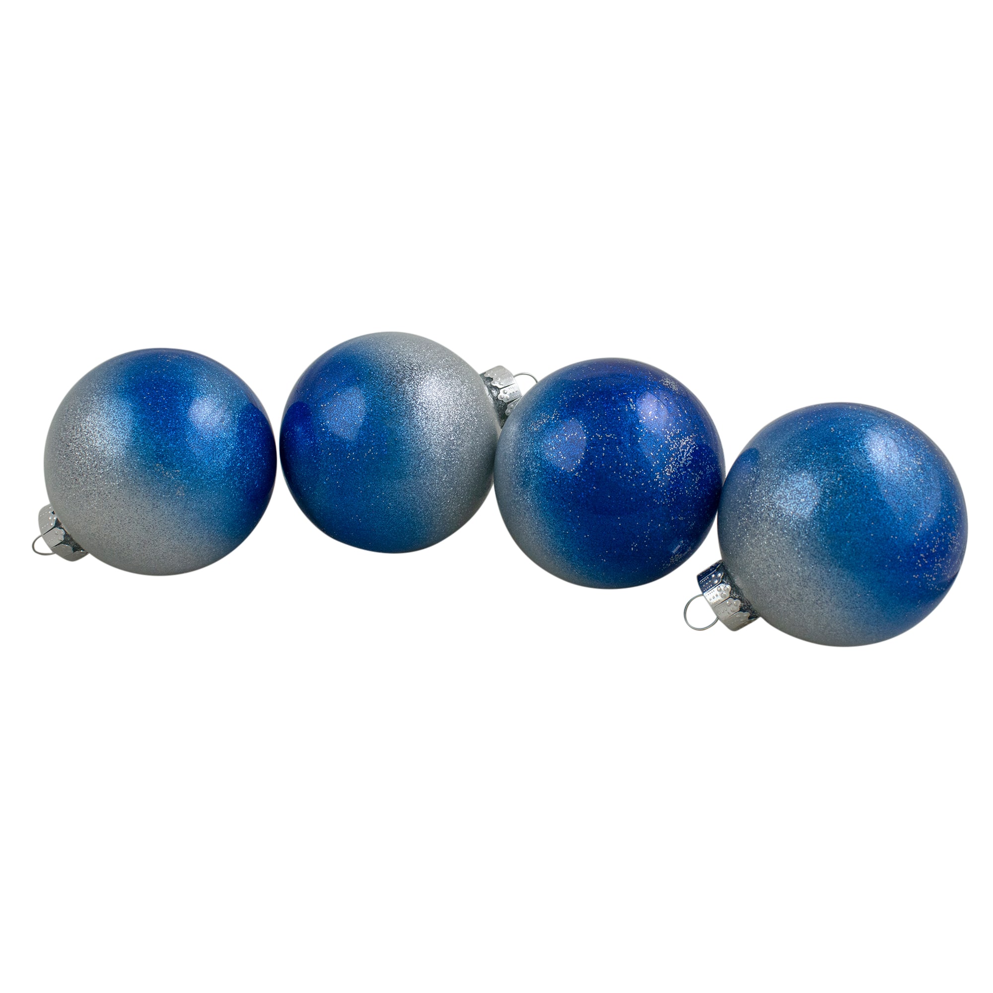 4ct. 2.75&#x22; Blue &#x26; Silver Glittered Glass Christmas Ornament Ball Set