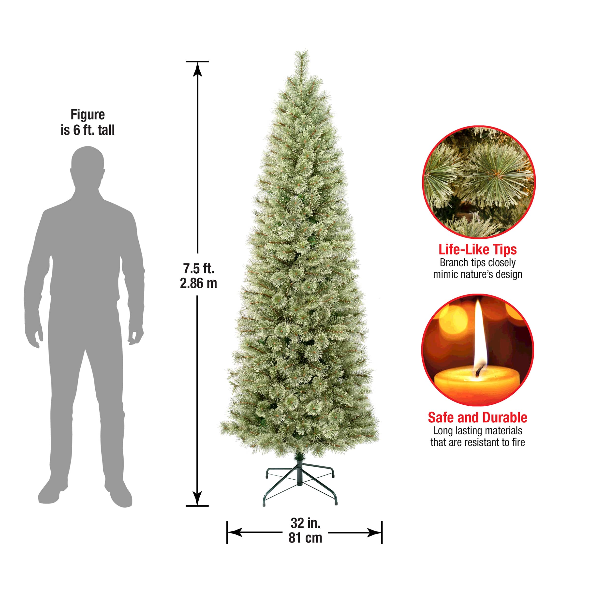 7.5ft. Unlit Artificial Arcadia Pine Cashmere Slim Christmas Hinged Tree