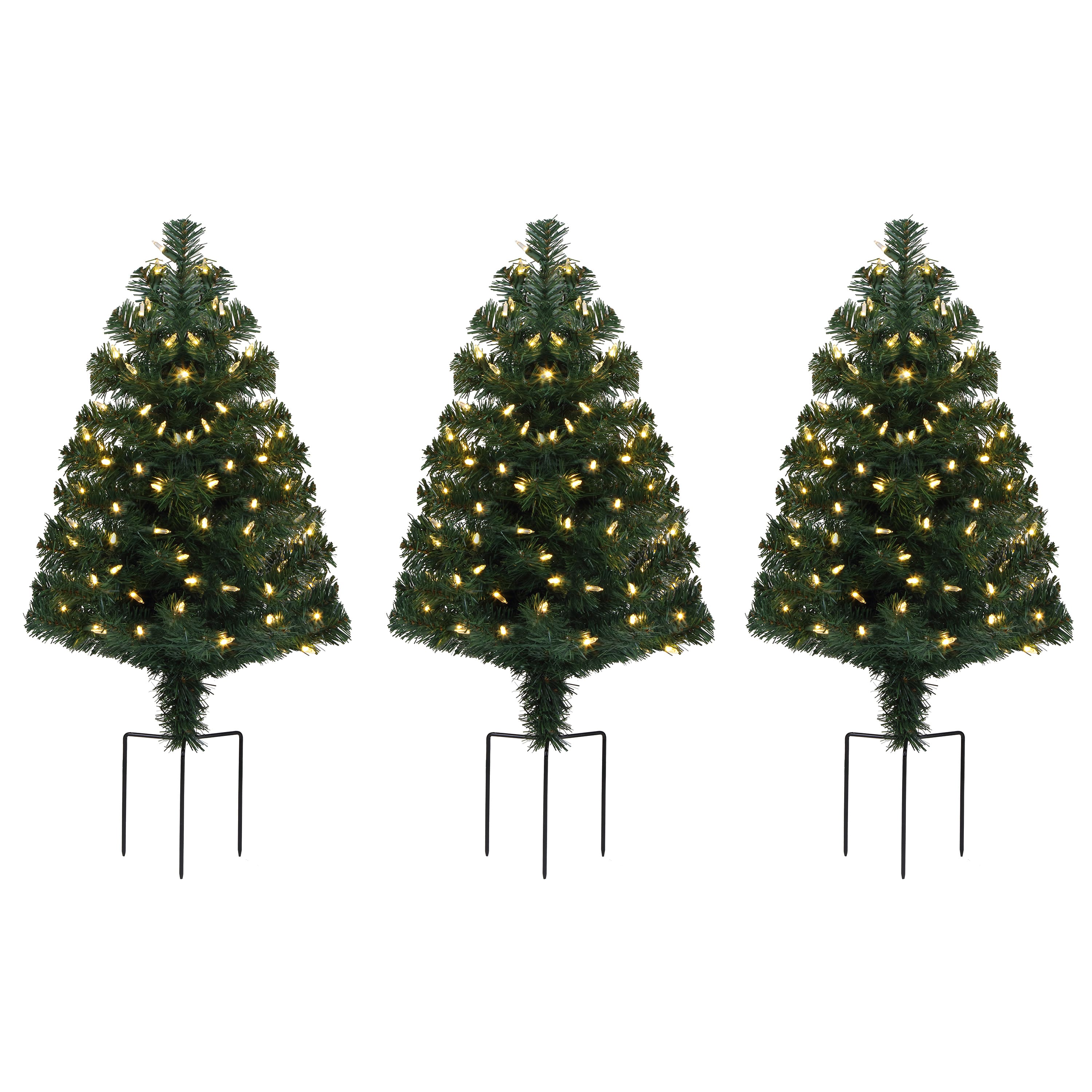 3ct. Pre-Lit Alexa Enabled Pathway Green Artificial Christmas Tree Set