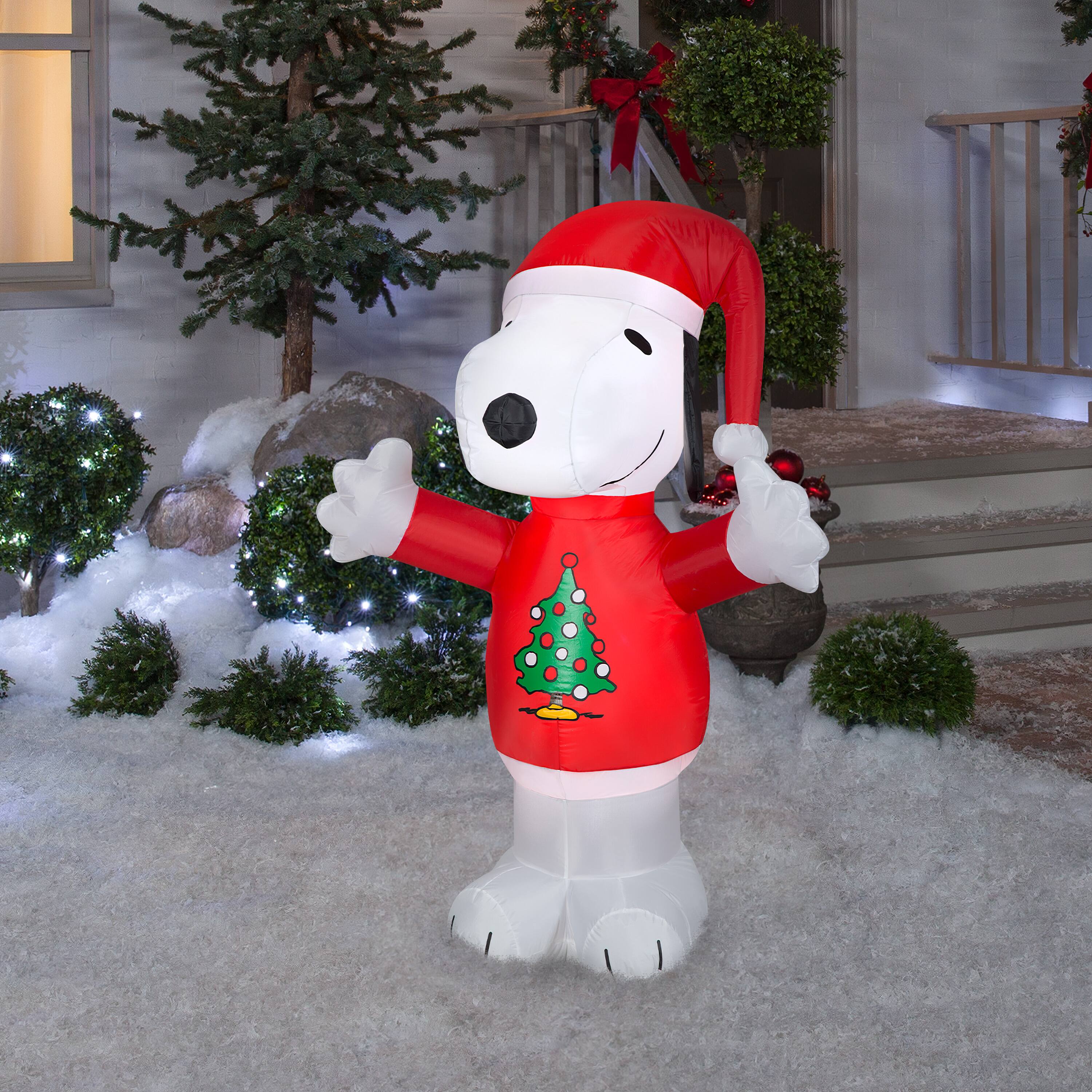 5ft. Airblown® Inflatable Snoopy with Christmas Tree Sweater | Michaels