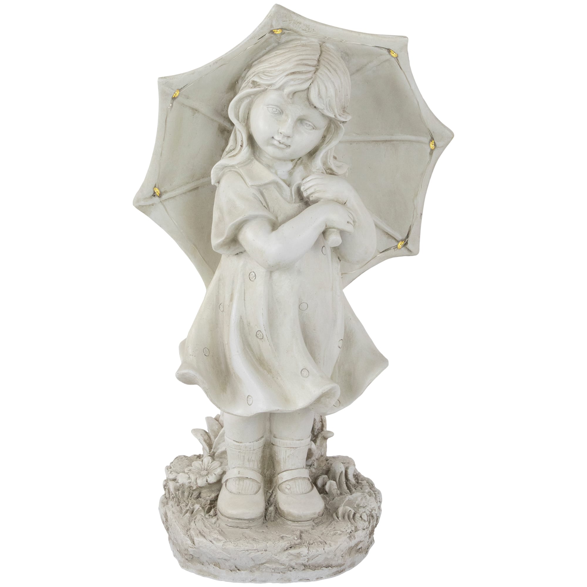 18" Solar LED-Lit Girl with Umbrella Outdoor Garden Statue