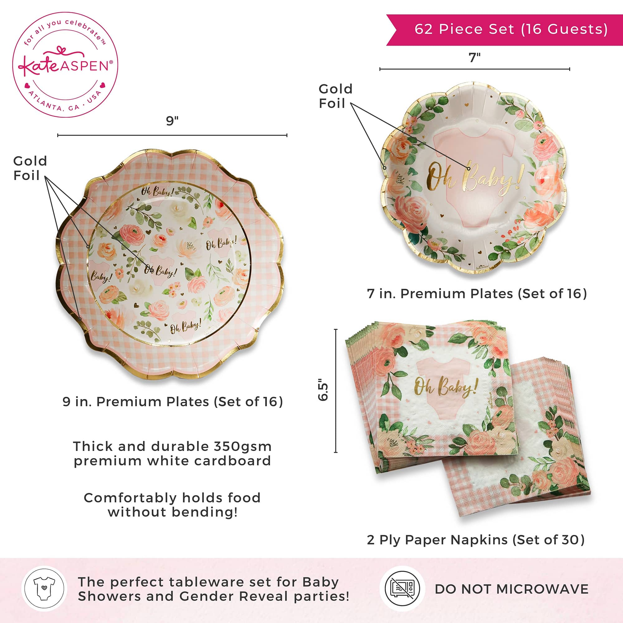 Kate Aspen&#xAE; Pink Floral Baby Shower Onesie Tableware Set