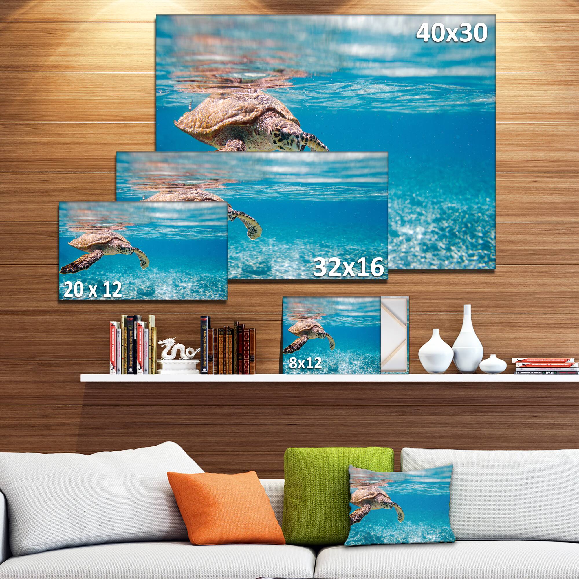 Designart - Large Hawksbill Sea Turtle - Abstract Canvas Art Print