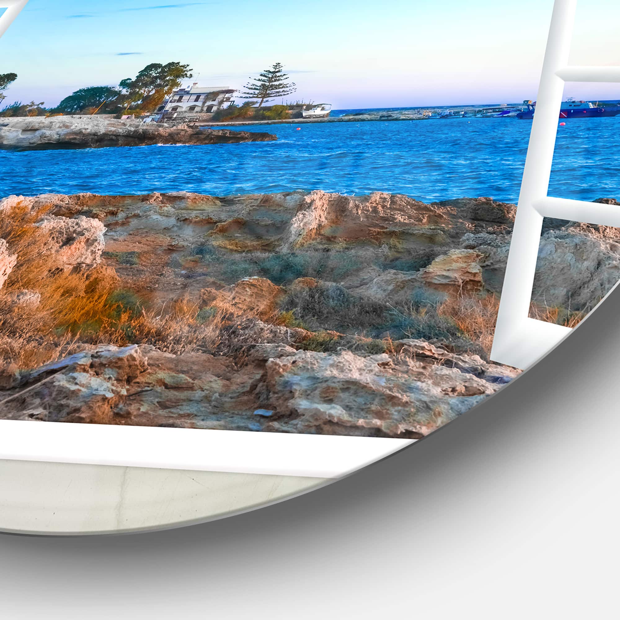 Designart - Open Window to Blue Seashore&#x27; Oversized Landscape Wall Art Print