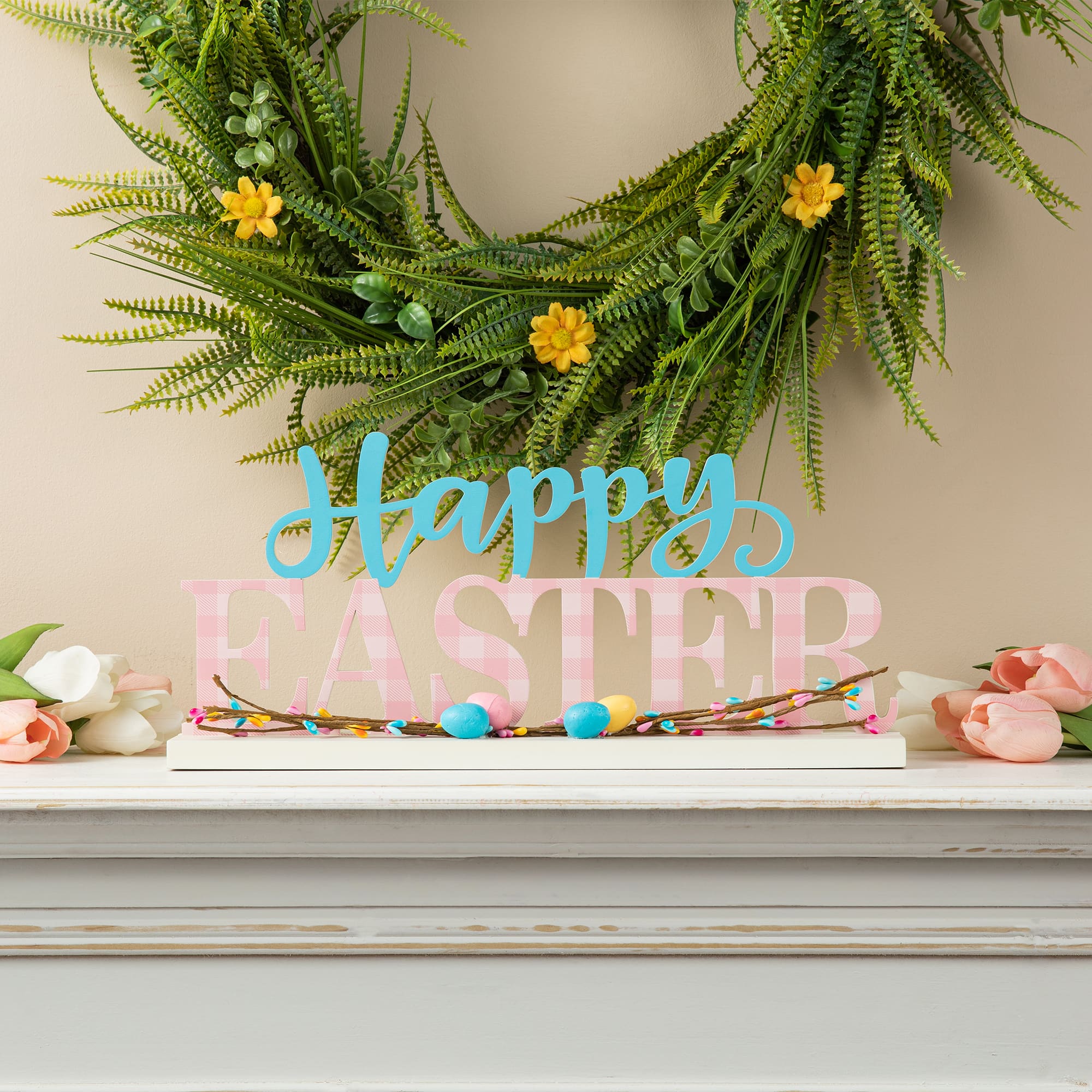 Glitzhome&#xAE; 15.75&#x22; Easter Wooden &#x22;Happy Easter&#x22; Table D&#xE9;cor