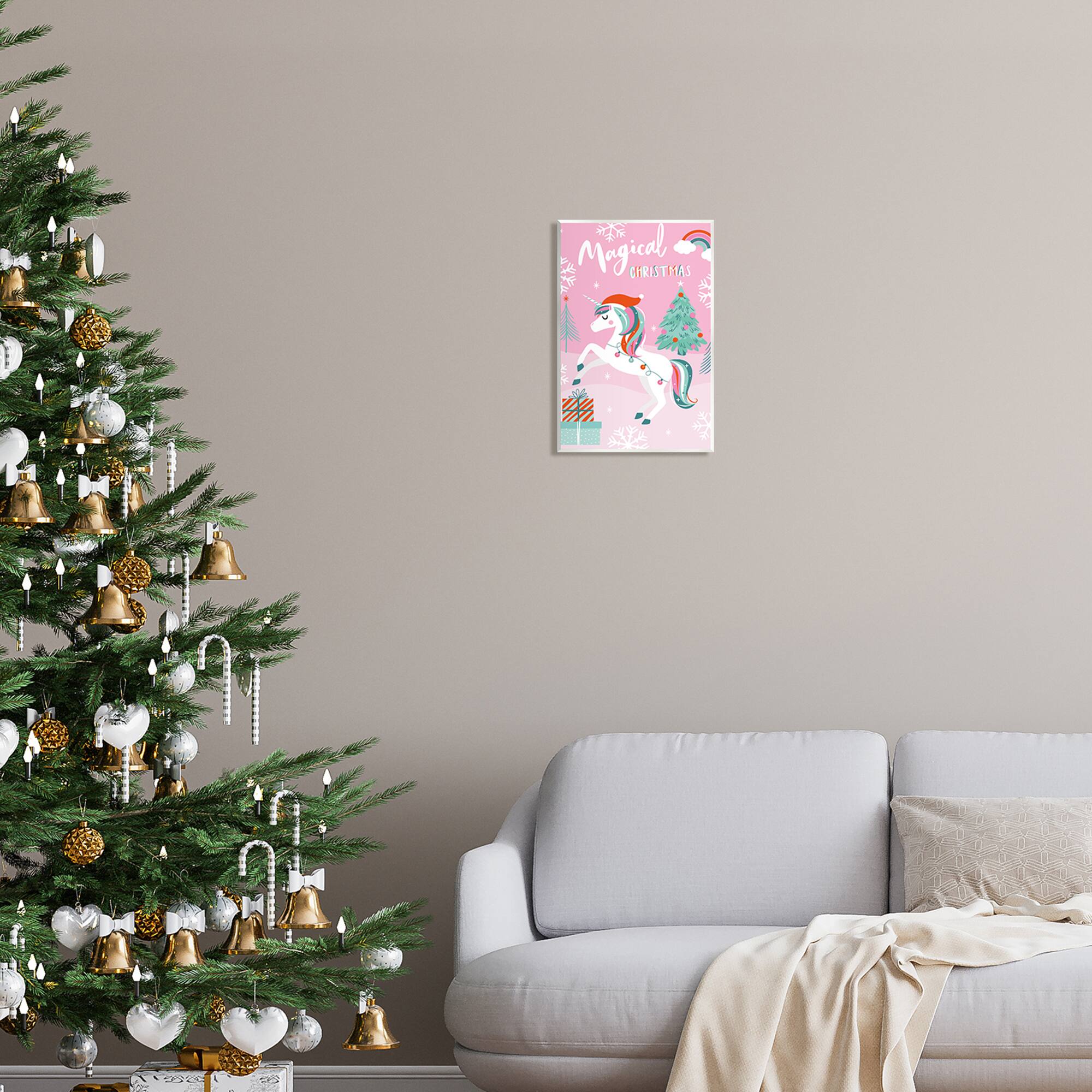 Stupell Industries Magical Christmas Pink Unicorn Wall Plaque Art