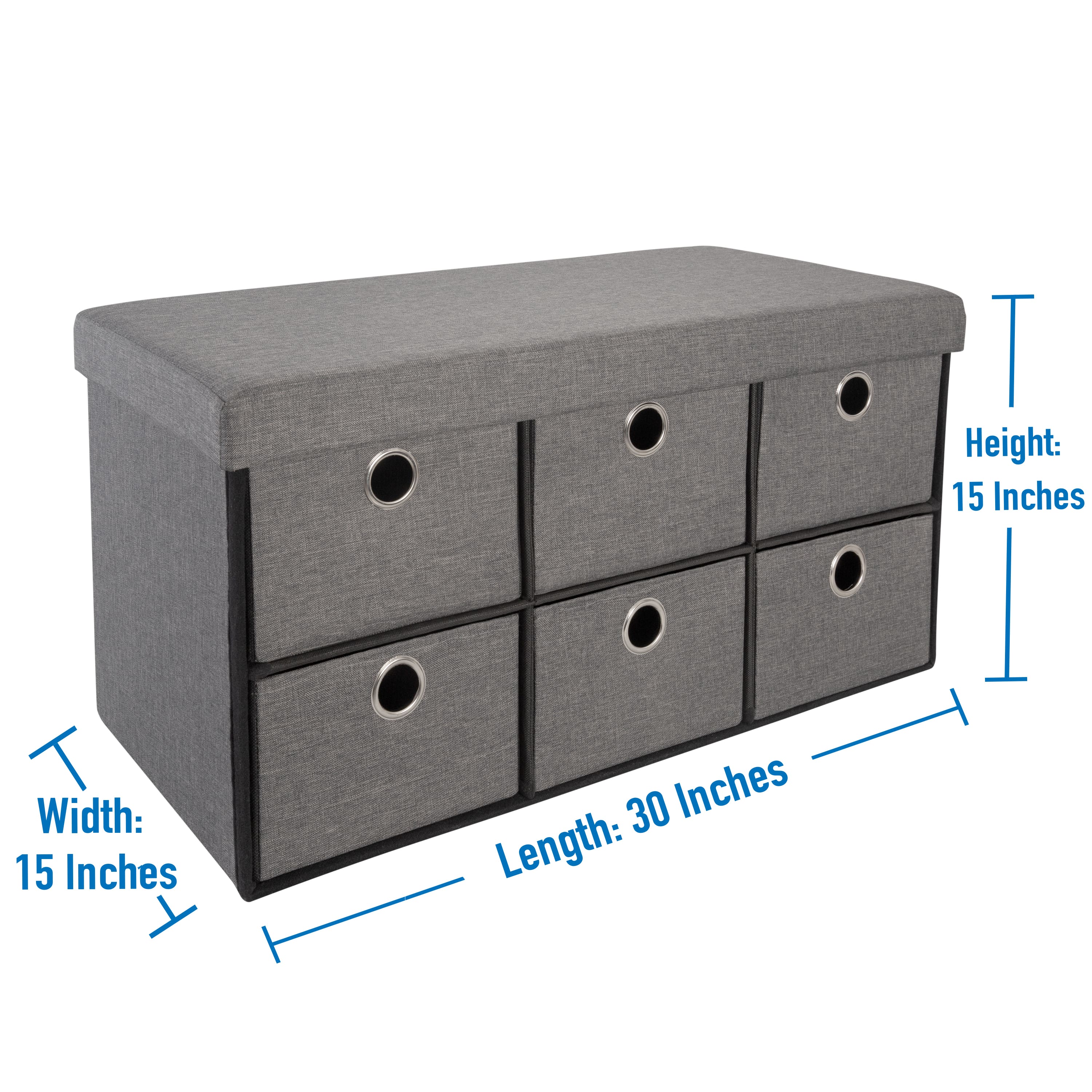 Simplify Gray 6 Drawer Collapsible Double Storage Ottoman