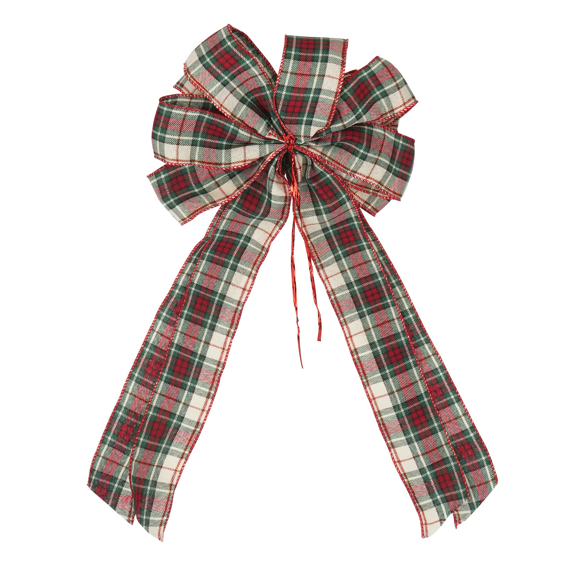 20.5&#x22; Green &#x26; Natural Plaid Tree Topper Bow by Celebrate It&#x2122;