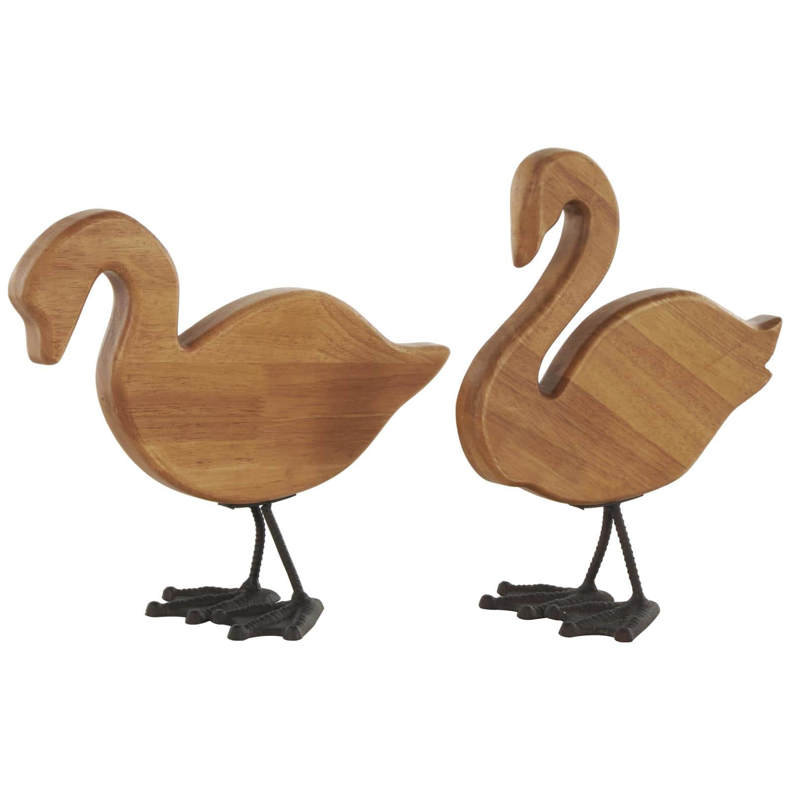 Brown Abstract Minimalistic Wood Swan Sculpture Set