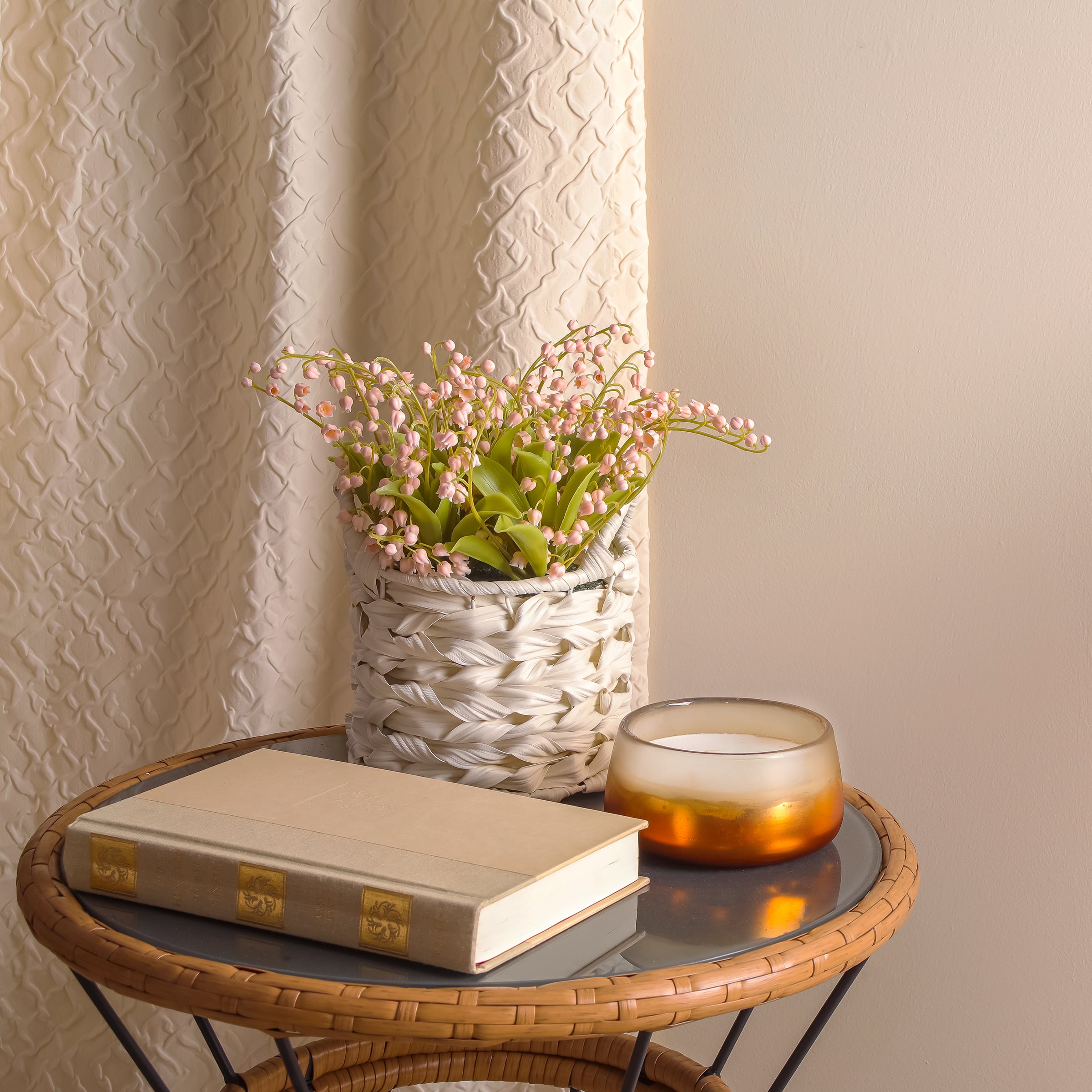 11" Lily-Of-The-Valley Flowers In White Basket