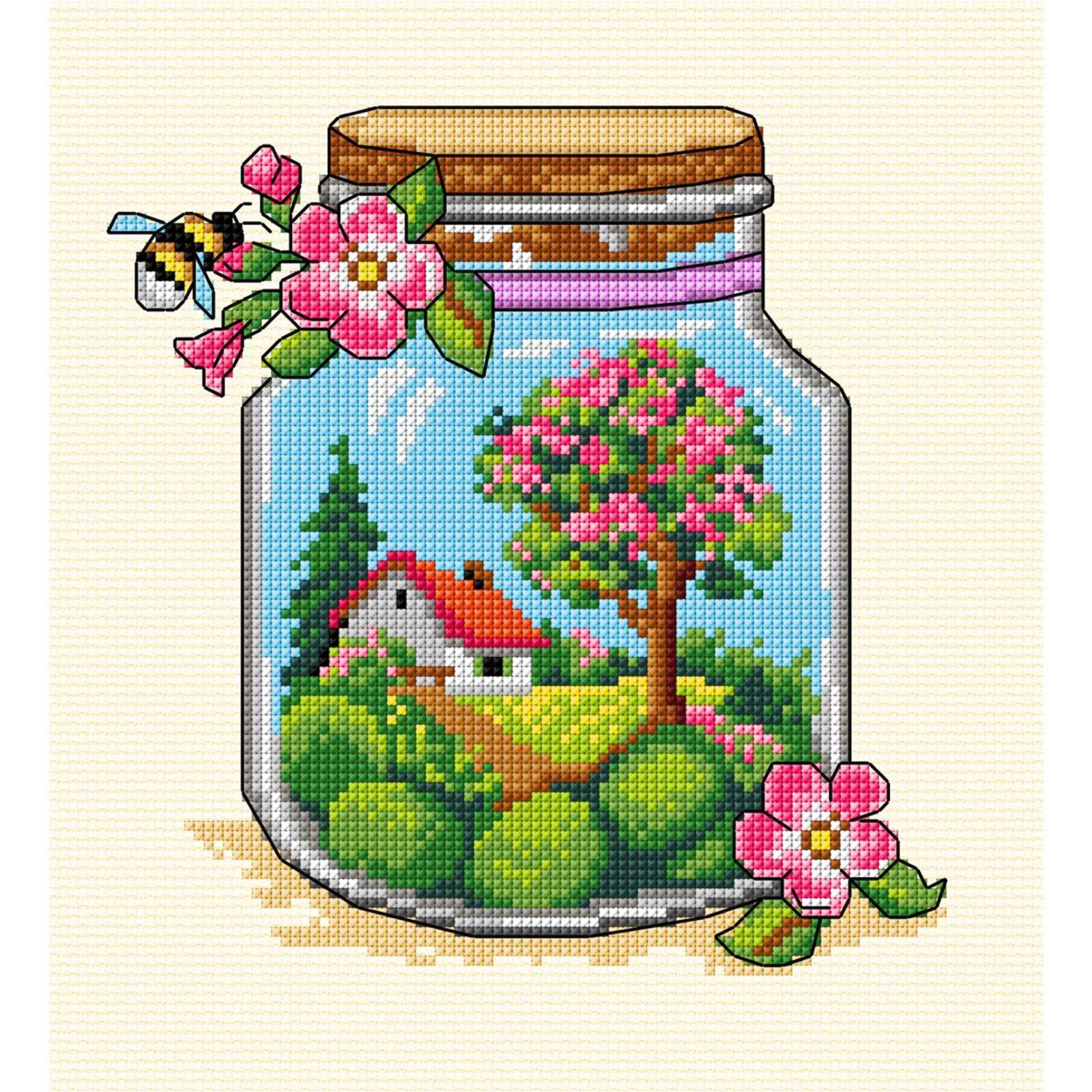 Orchidea Complete Counted Cross Stitch Kit Spring Jar