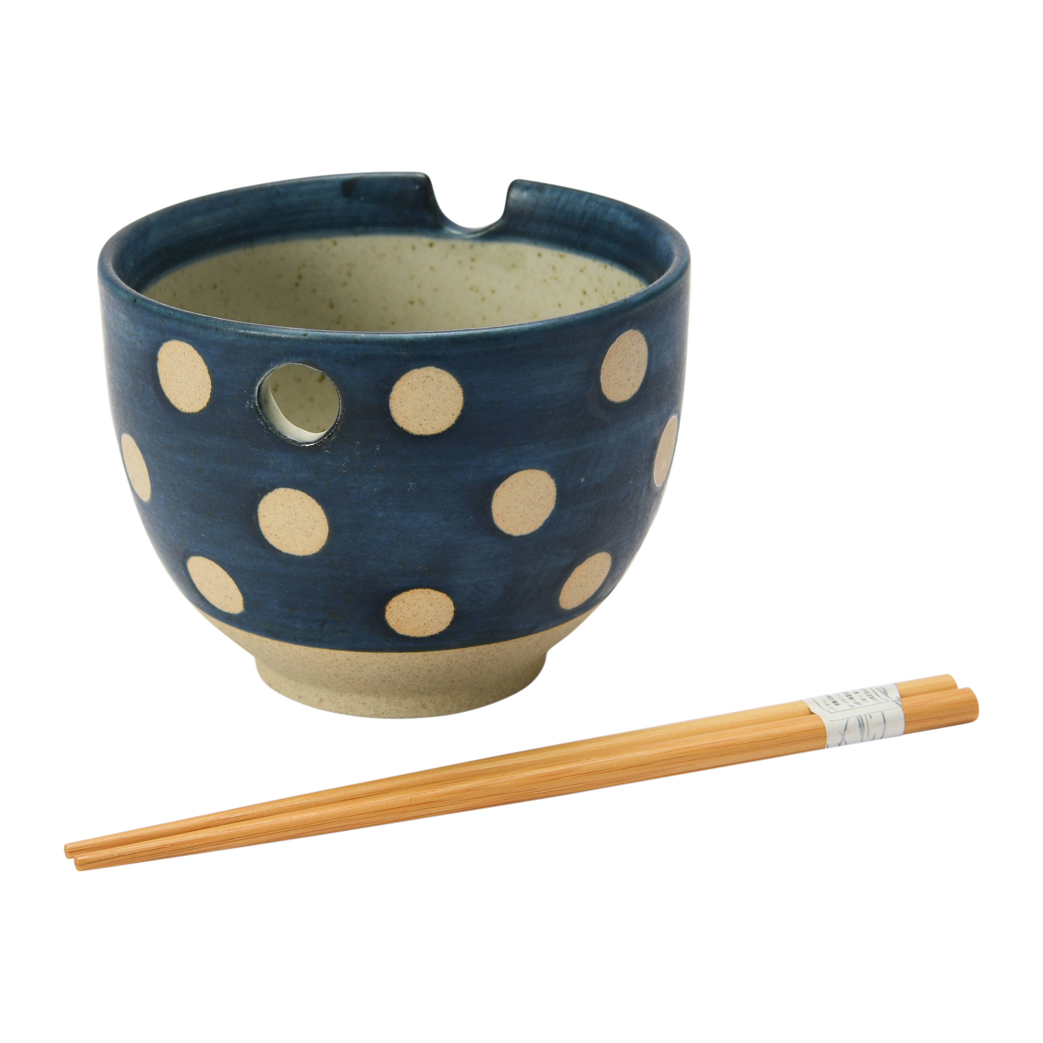 Hello Honey® Polka Dot Stoneware Ceramic Bowl with Chopsticks
