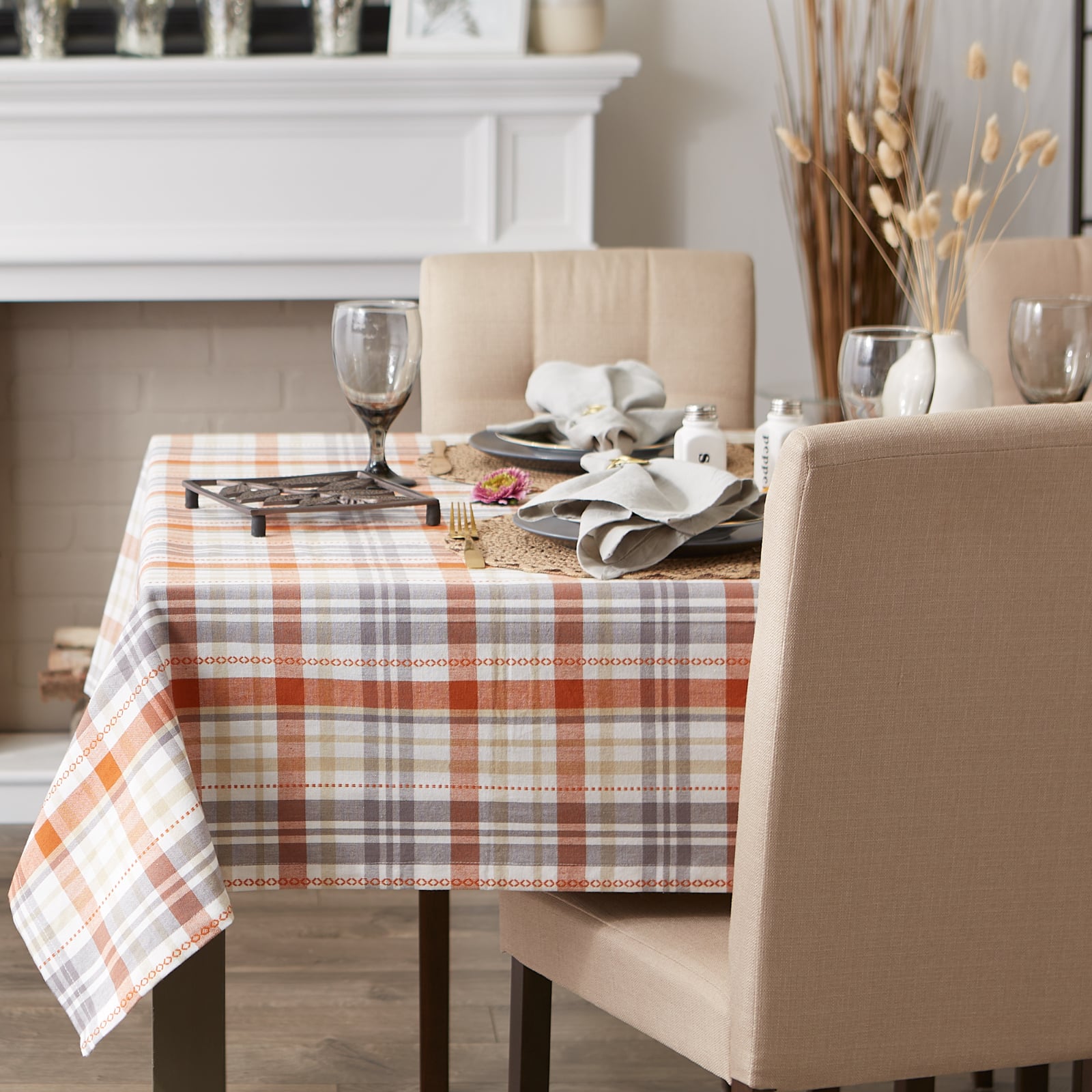 DII&#xAE; 104&#x22; Autumn Afternoon Plaid Tablecloth