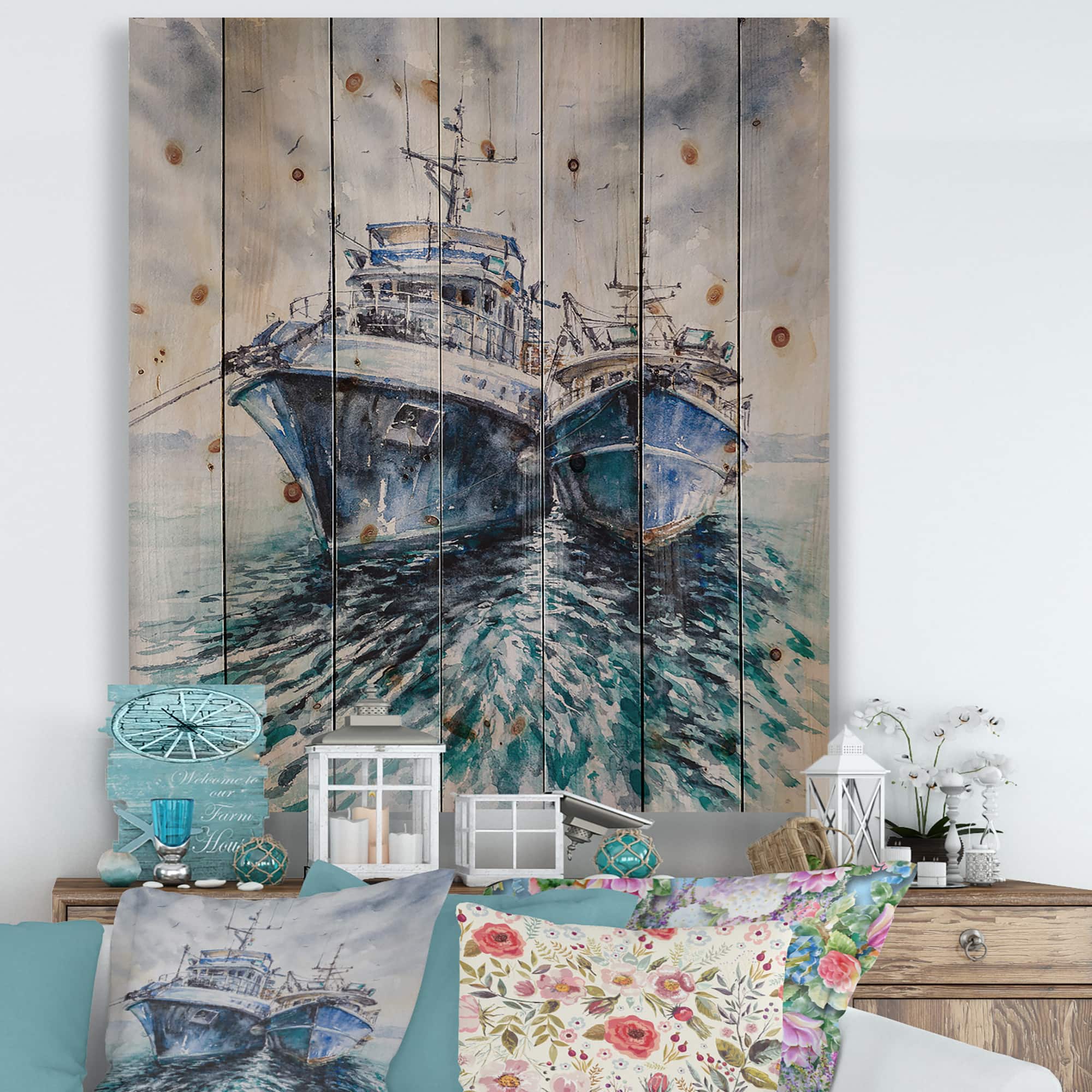 Designart - Two Fishing Boats Before A Storm Anchored