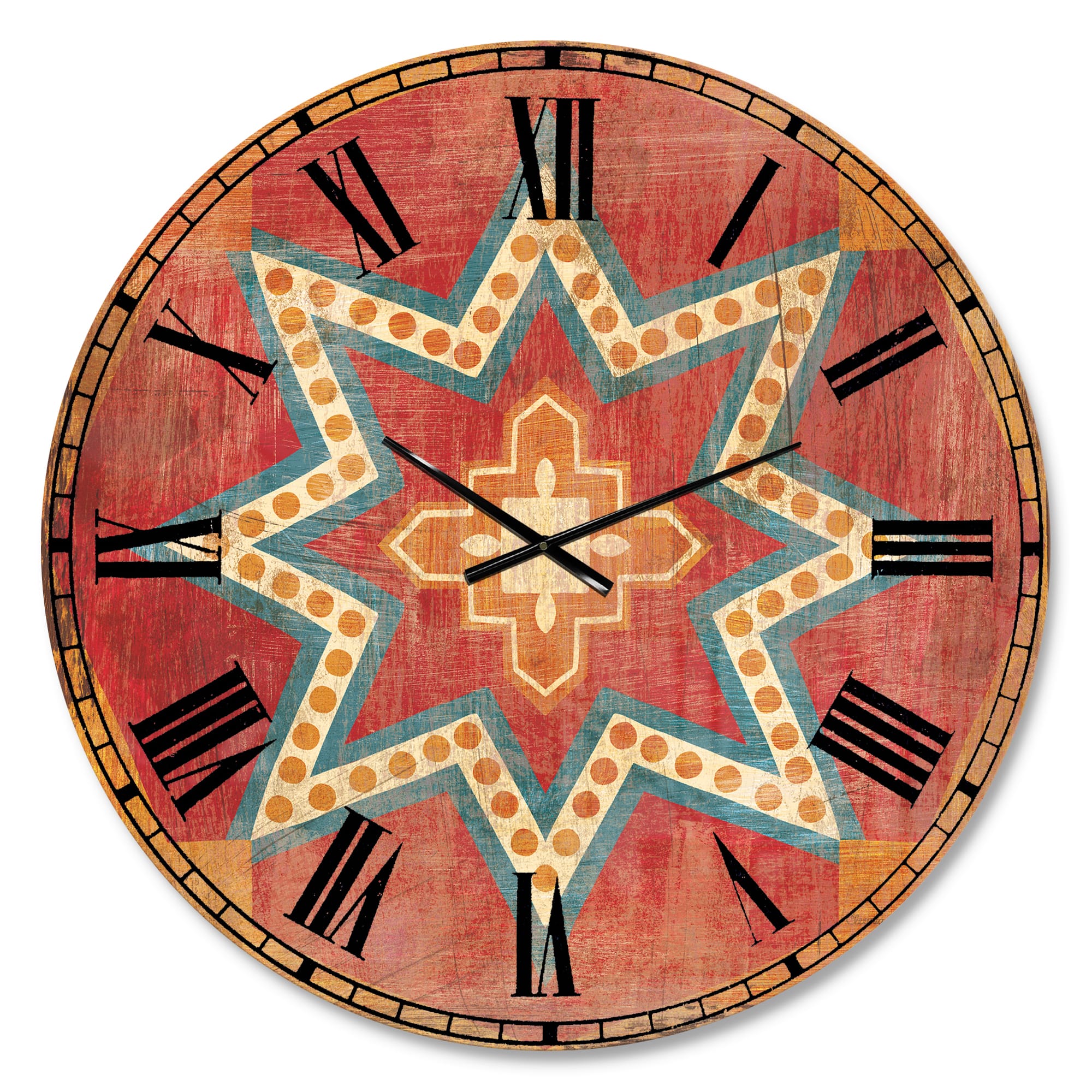Designart Moroccan Orange Tiles Collage I Bohemian Wall Clock