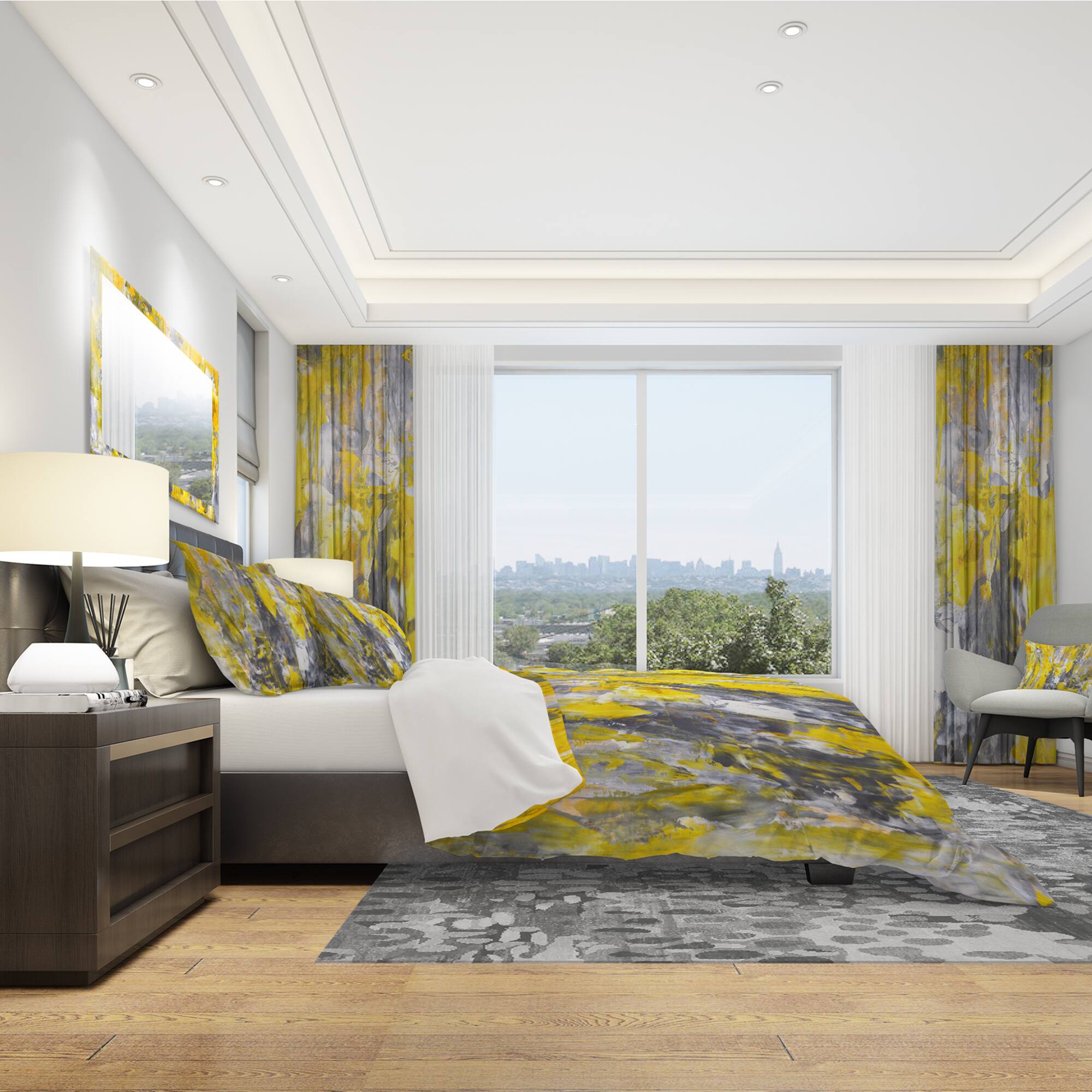 Designart &#x27;Grey and Yellow Abstract Pattern&#x27; Modern &#x26; Contemporary Bedding Set - Duvet Cover &#x26; Shams