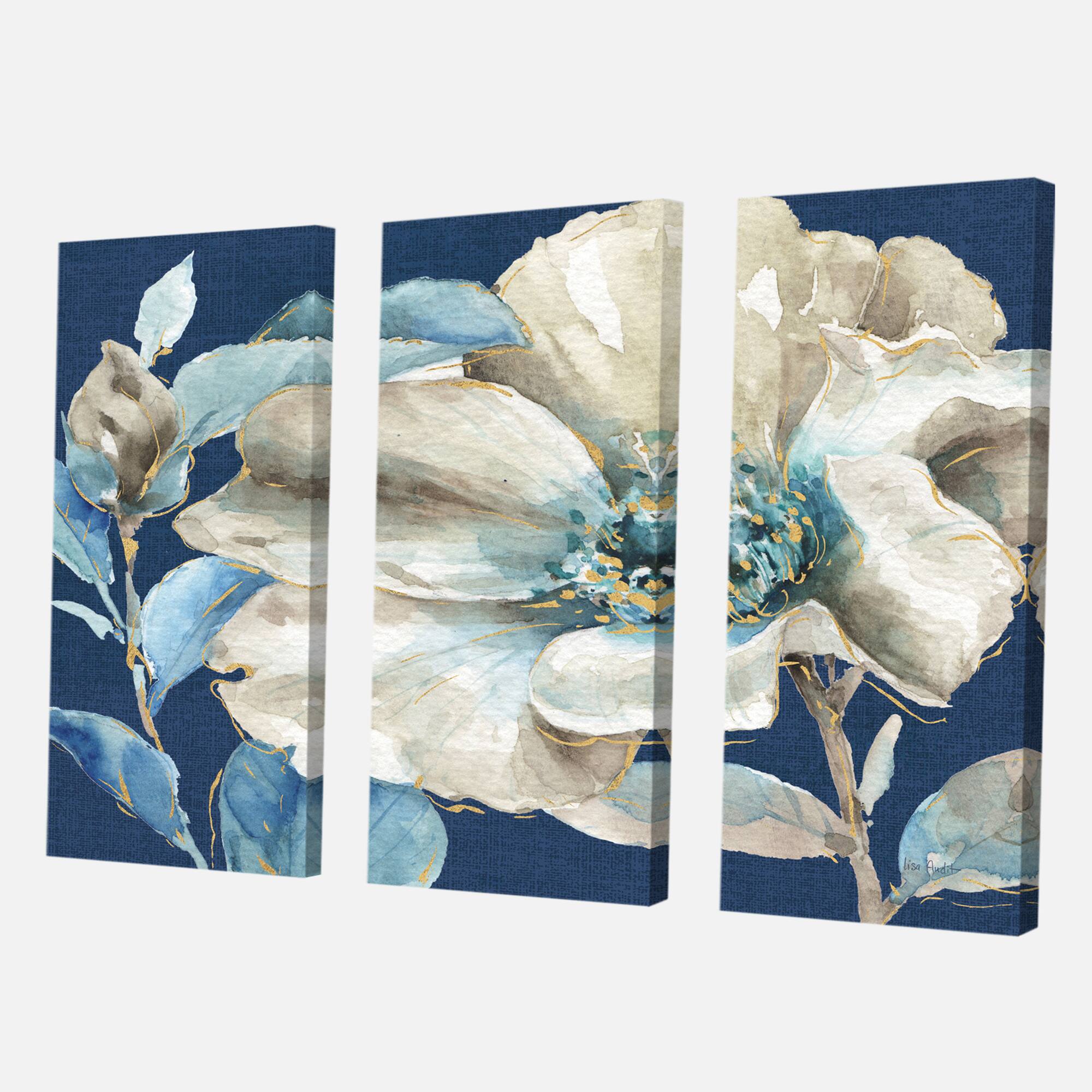 Designart - Indigold Watercolor Flower I - Farmhouse Gallery-wrapped Canvas