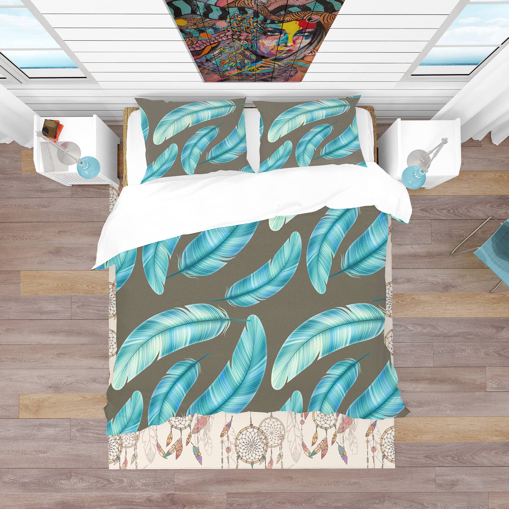 Designart &#x27;Pattern with Colorful Feathers&#x27; Southwestern Bedding Set - Duvet Cover &#x26; Shams