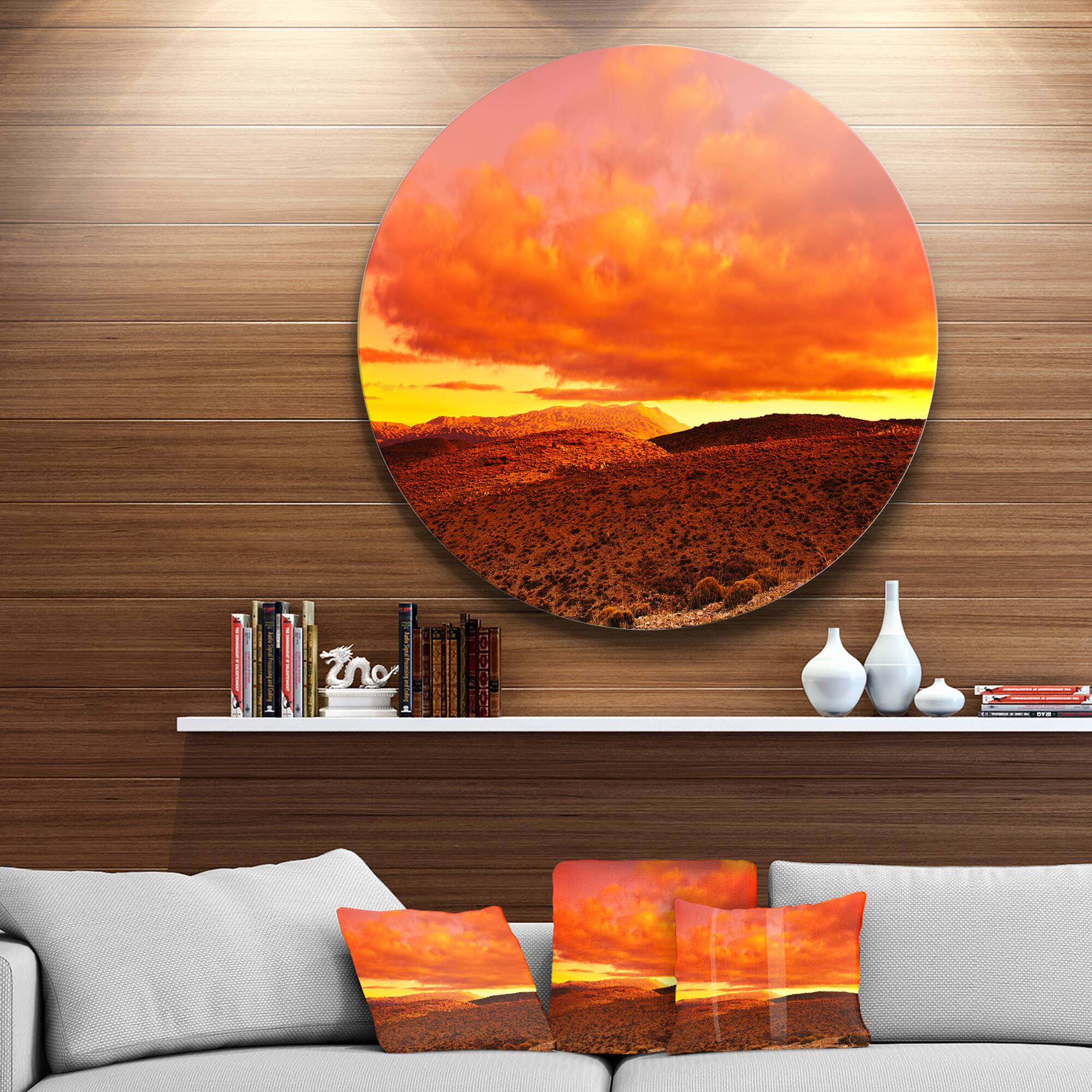 Designart - Dramatic Red Sunset at Desert' Extra Large Wall Art Landscape