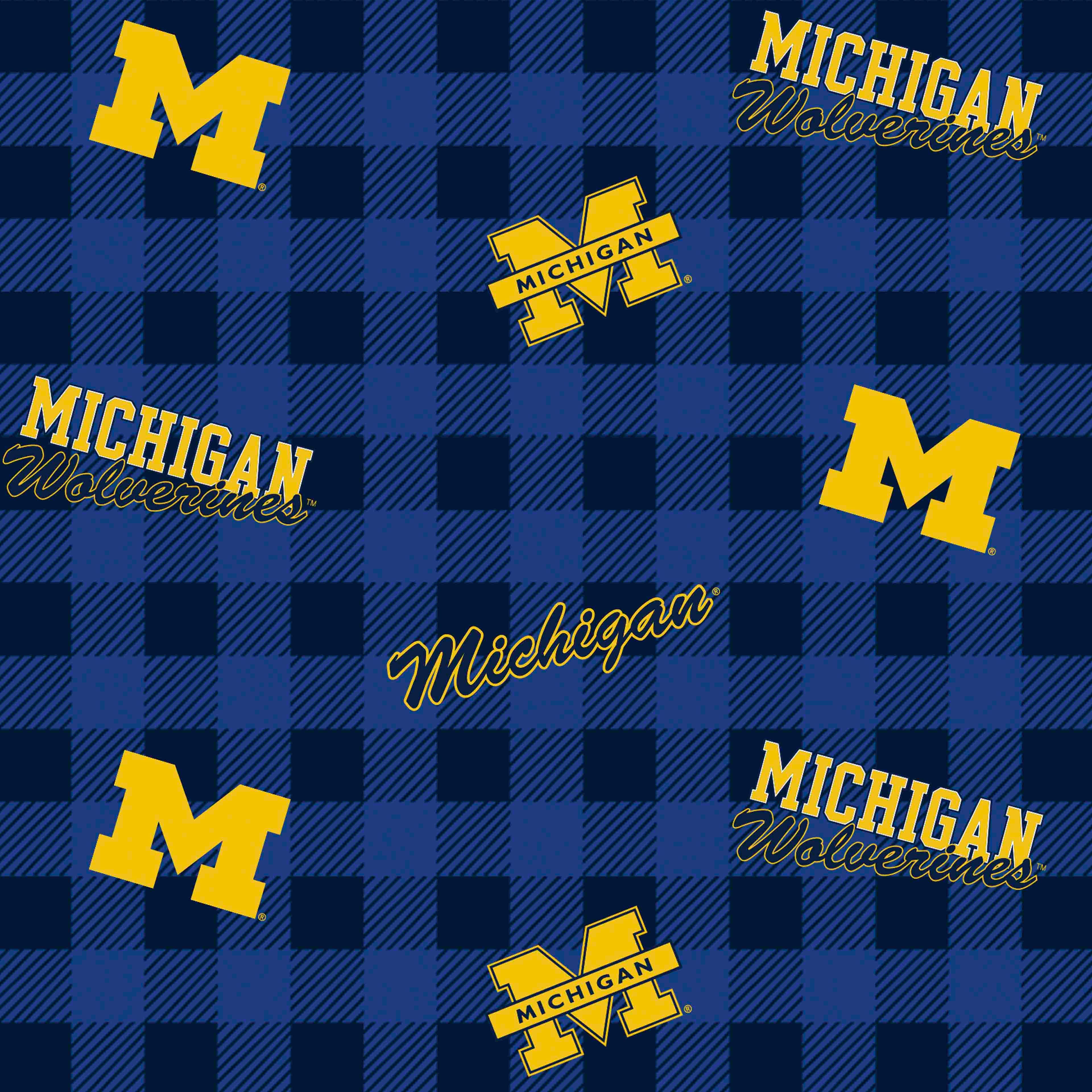 NCAA University of Michigan Wolverines Plaid Cotton Fabric