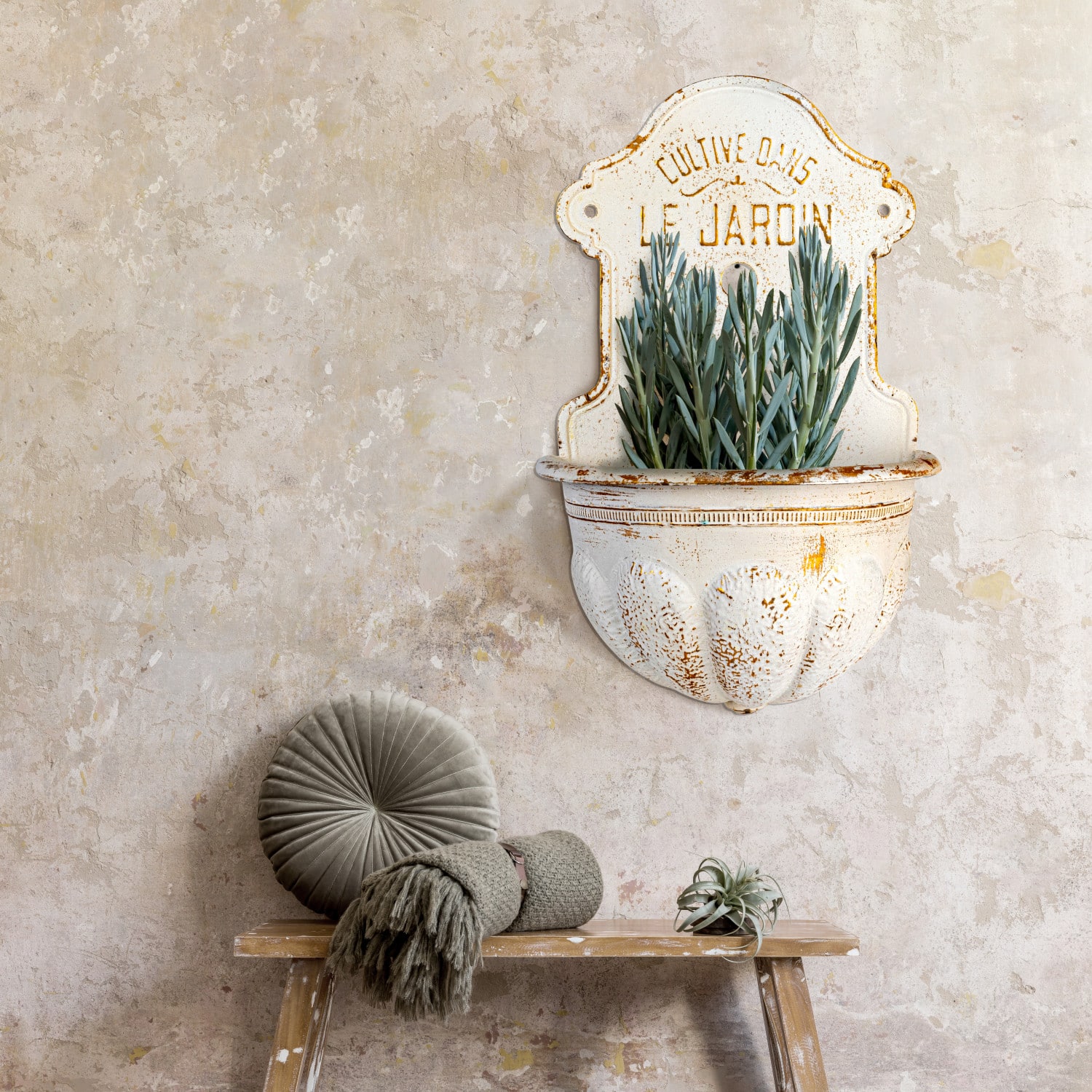 Hello Honey® 28.5" White Distressed Finish Metal Wall-Mounted Planter