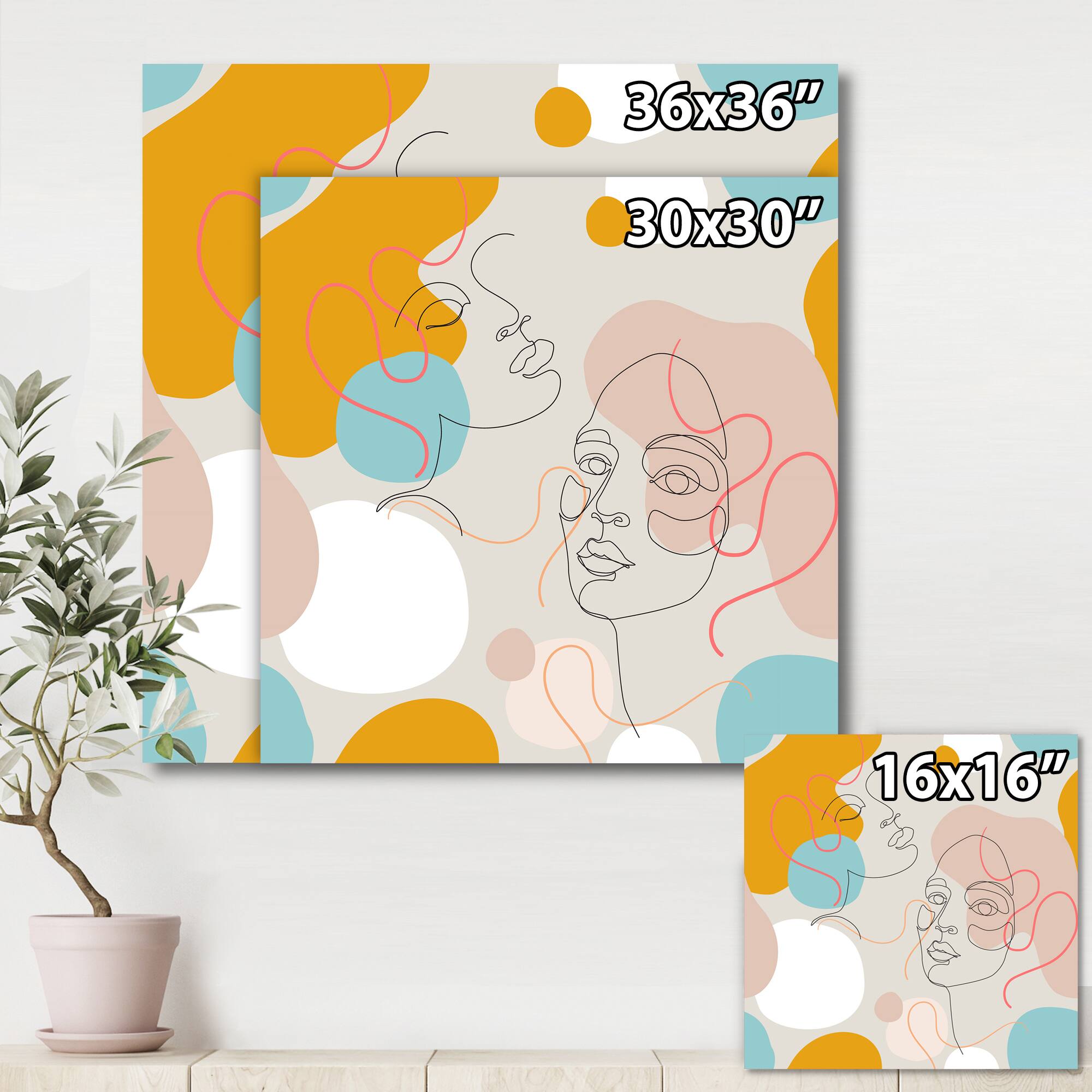 Designart - Minimal One Line Portrait of Female Face II - Modern Canvas Wall Art Print