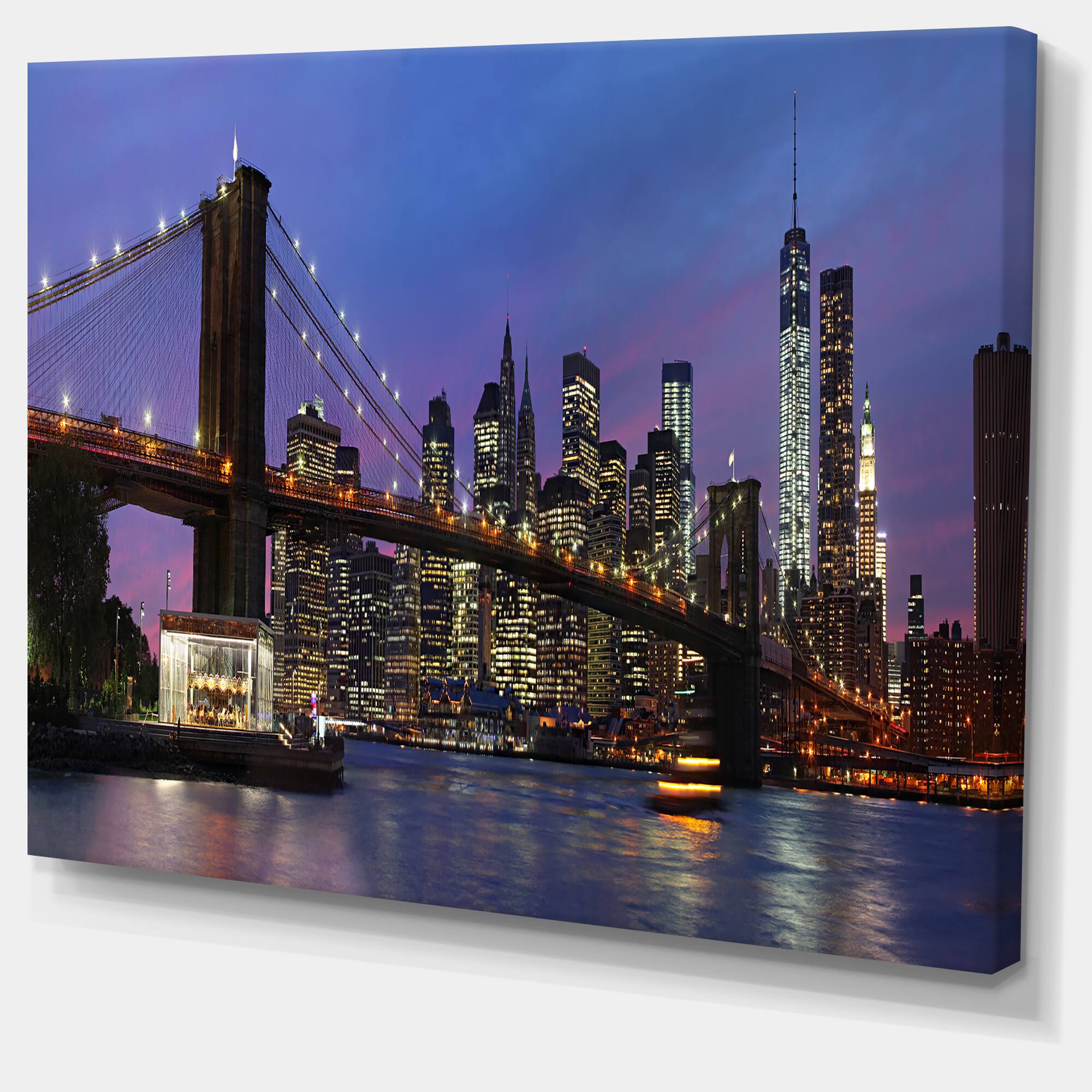 Designart - Brooklyn Bridge and Manhattan at sunset - Extra Large Canvas Art Print