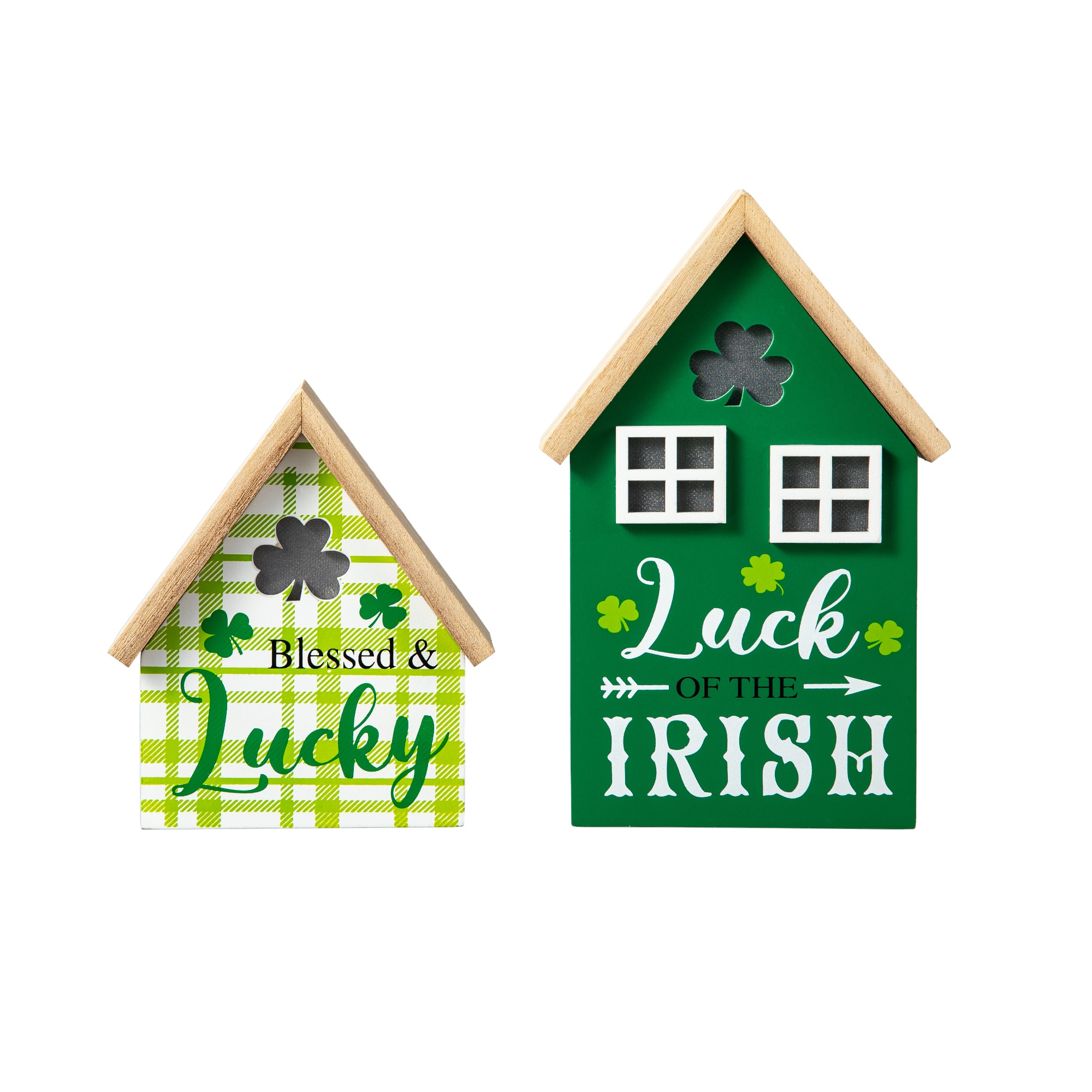 Glitzhome® Lighted St. Patrick's Wooden House Table Décor Set