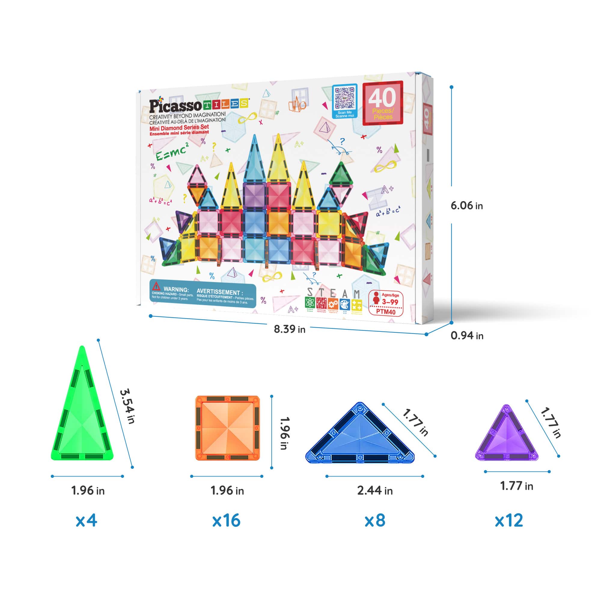 PicassoTiles&#xAE; 40-Piece Travel Size Building Block Tile Set