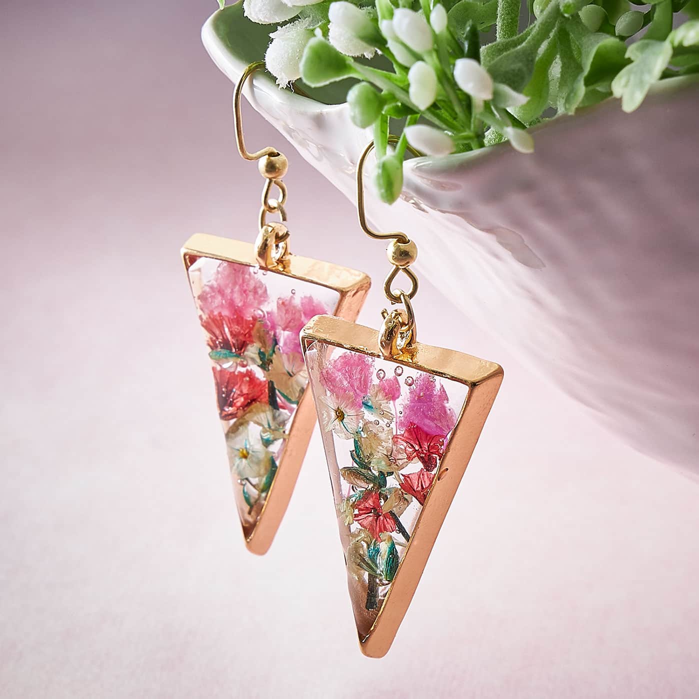 Multicolor Lilly inspired floral SMALL teardrop dangle epoxy resin earrings