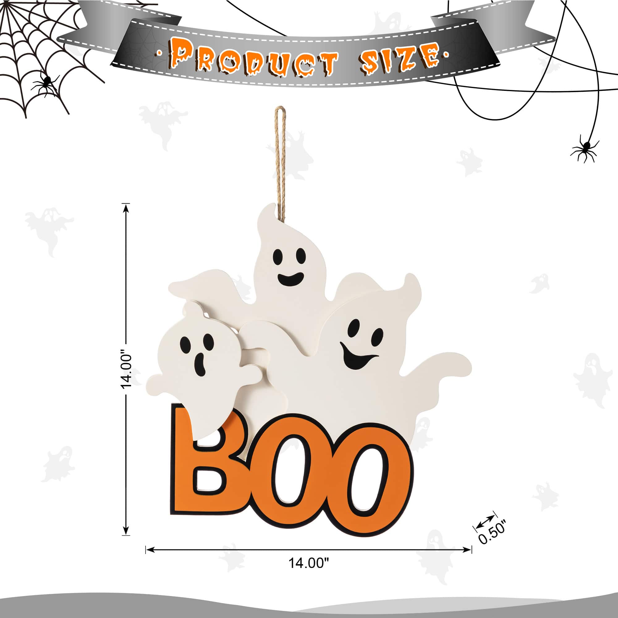 Glitzhome&#xAE; 14&#x22;H Halloween Wooden Ghoost BOO Door Hanger
