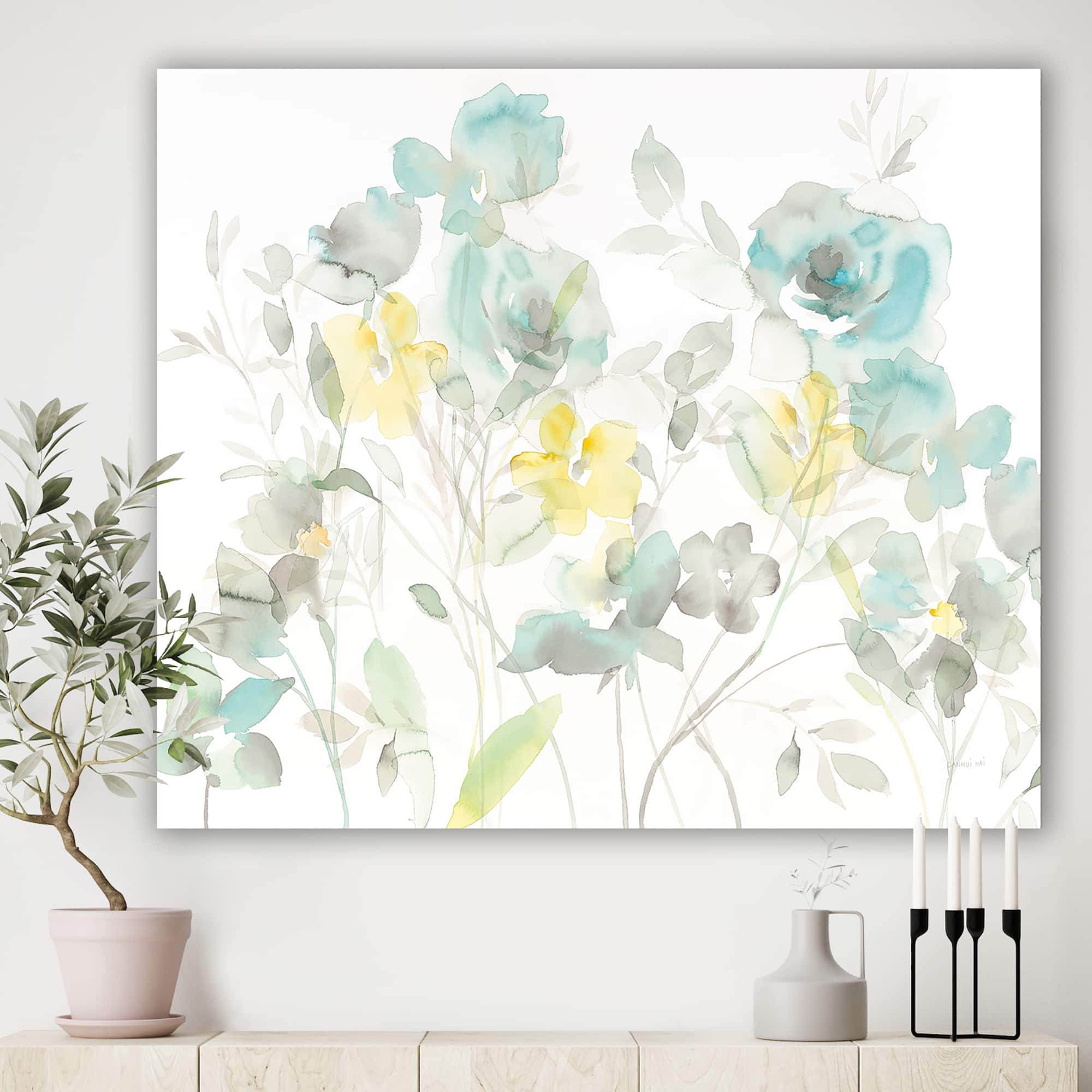 Designart - Aqua Rose Natural Element - Farmhouse Premium Canvas Wall Art