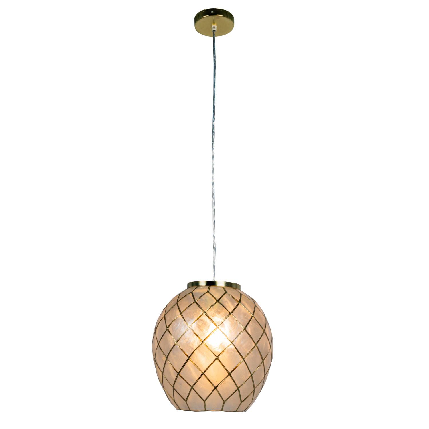 Hello Honey&#xAE; Marina Natural Capiz &#x26; Gold Metal Orb Pendant Ceiling Light