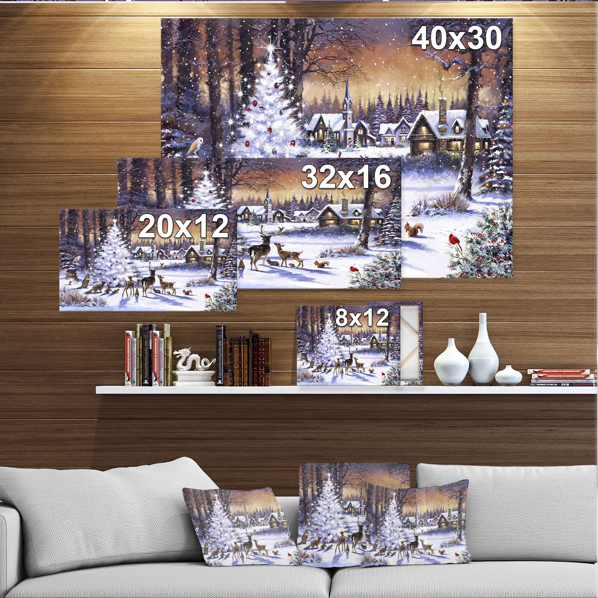 Designart Christmas Woods with Deer, Buck & Owl Canvas Art