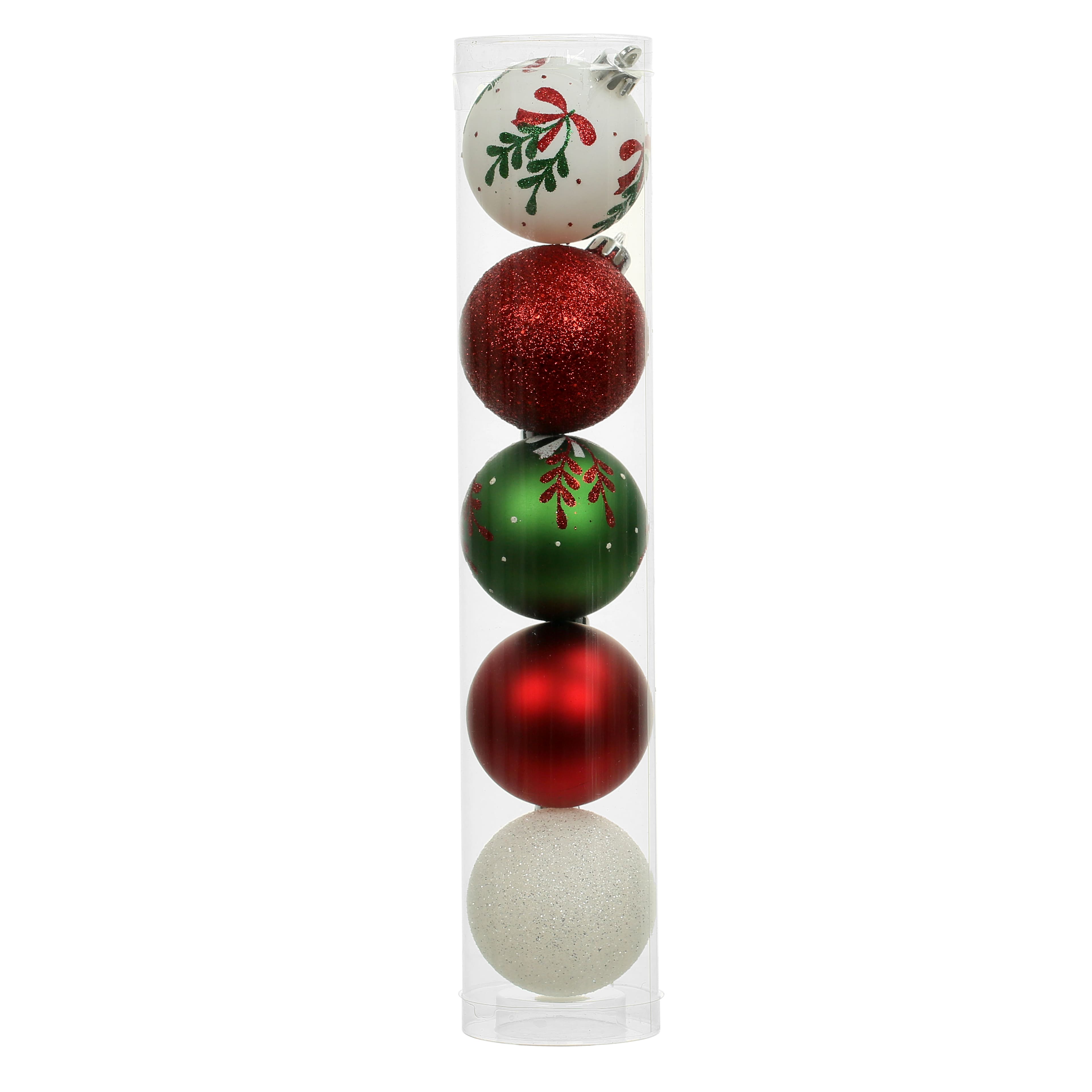 5 Pack 2.2&#x22; Red, Green &#x26; White Mistletoe Shatterproof Ball Ornaments by Ashland&#xAE;