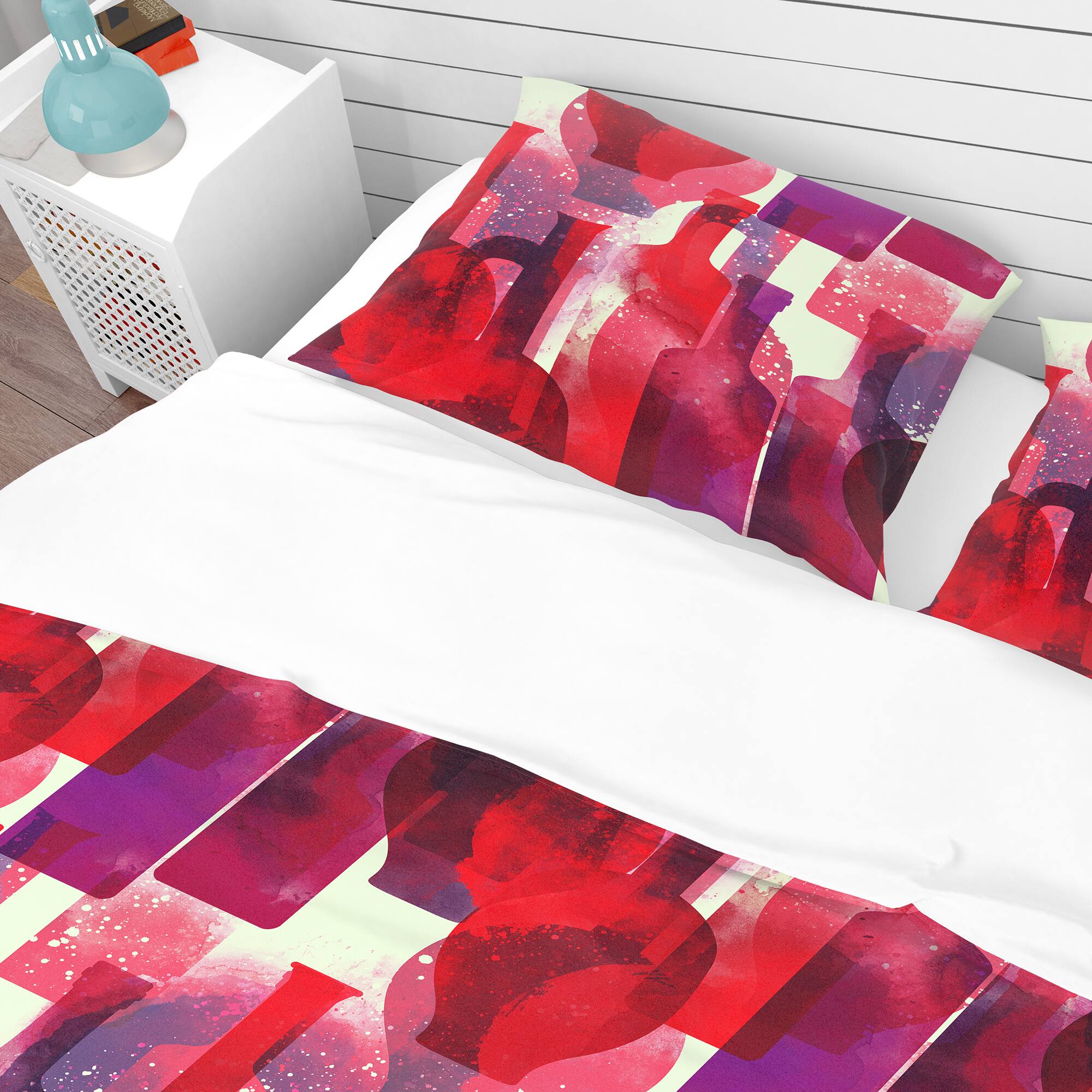 Designart &#x27;Imprints of Wine Bottles&#x27; Bohemian &#x26; Eclectic Bedding Set - Duvet Cover &#x26; Shams