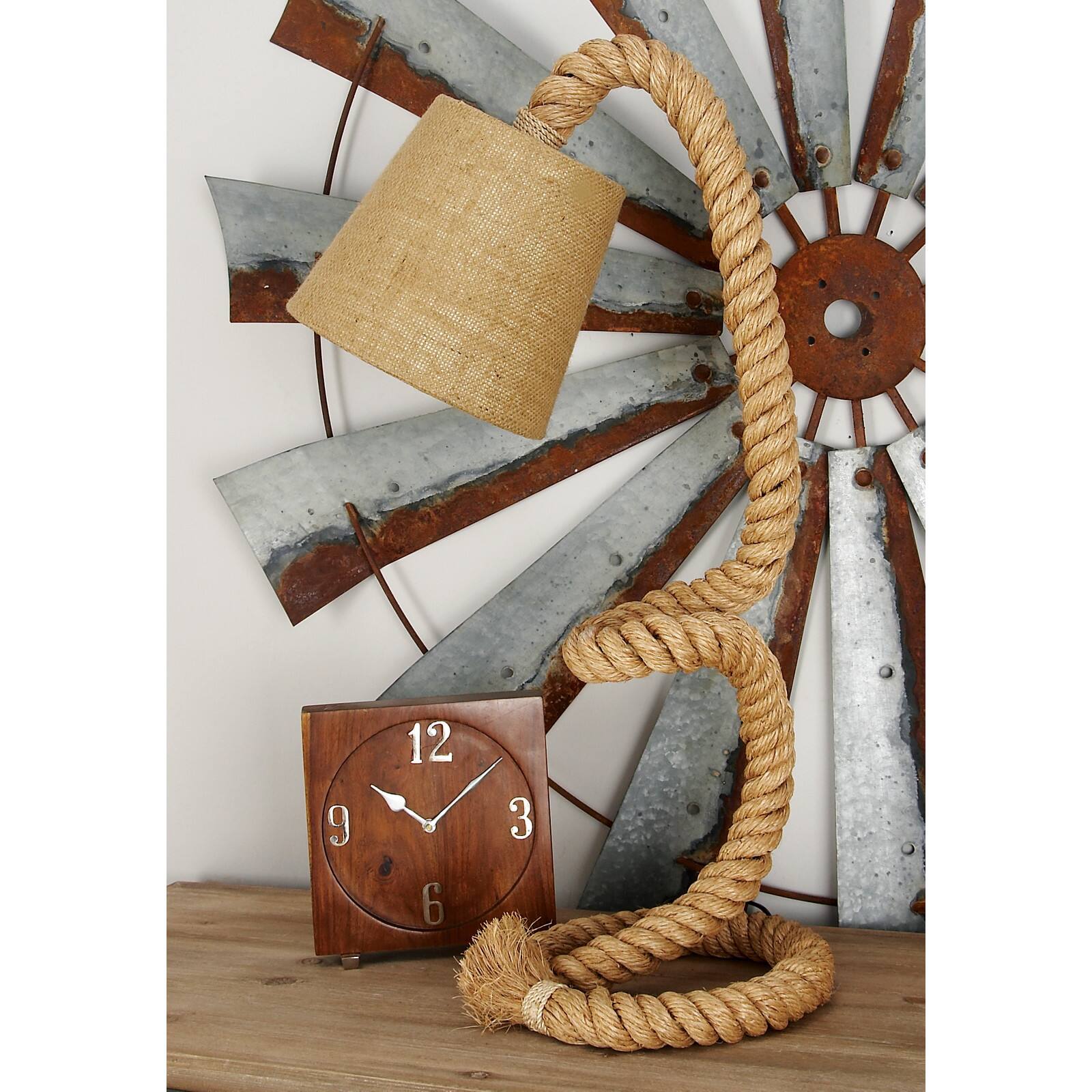 Brown Rope and Iron Rustic Desk Lamp, 32&#x22; x 11&#x22; x 14&#x22;