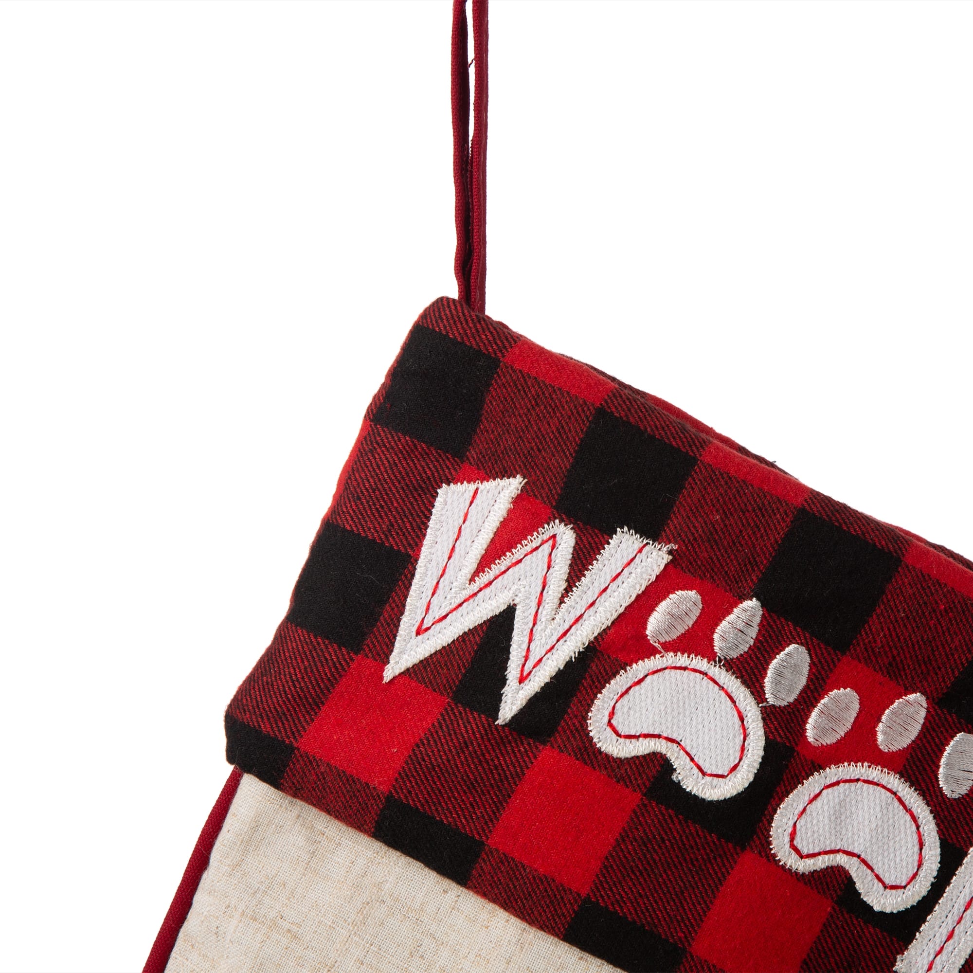 Glitzhome&#xAE; 21&#x22; LED Embroidered Dog Linen Christmas Stocking