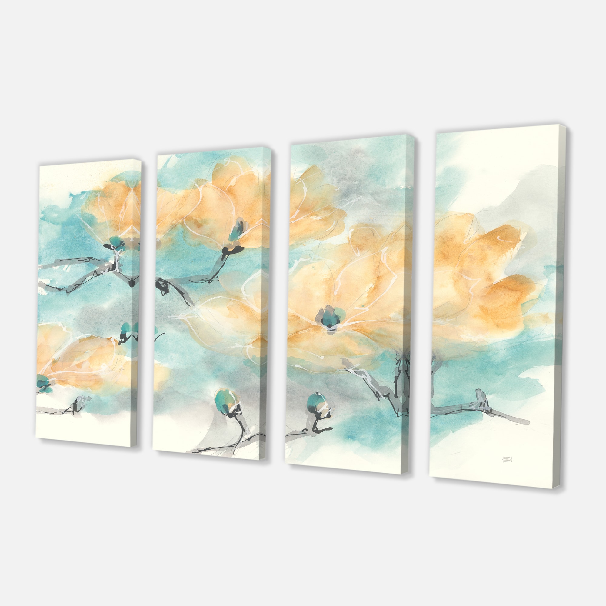 Designart - Teal Buds I - Cabin &#x26; Lodge Premium Canvas Wall Art 