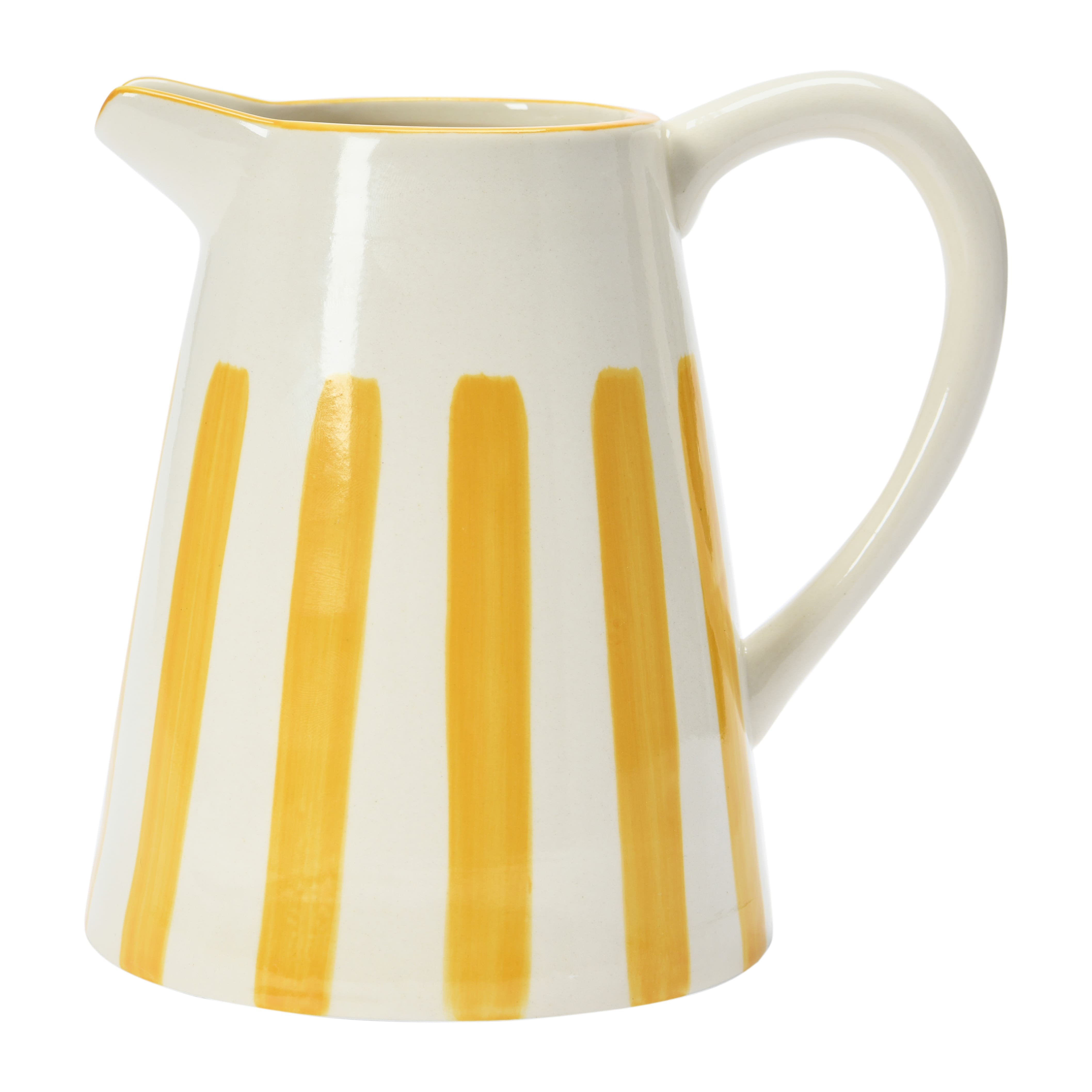 Hello Honey&#xAE; 6.5&#x22; Yellow &#x26; White Stripe Stoneware Pitcher