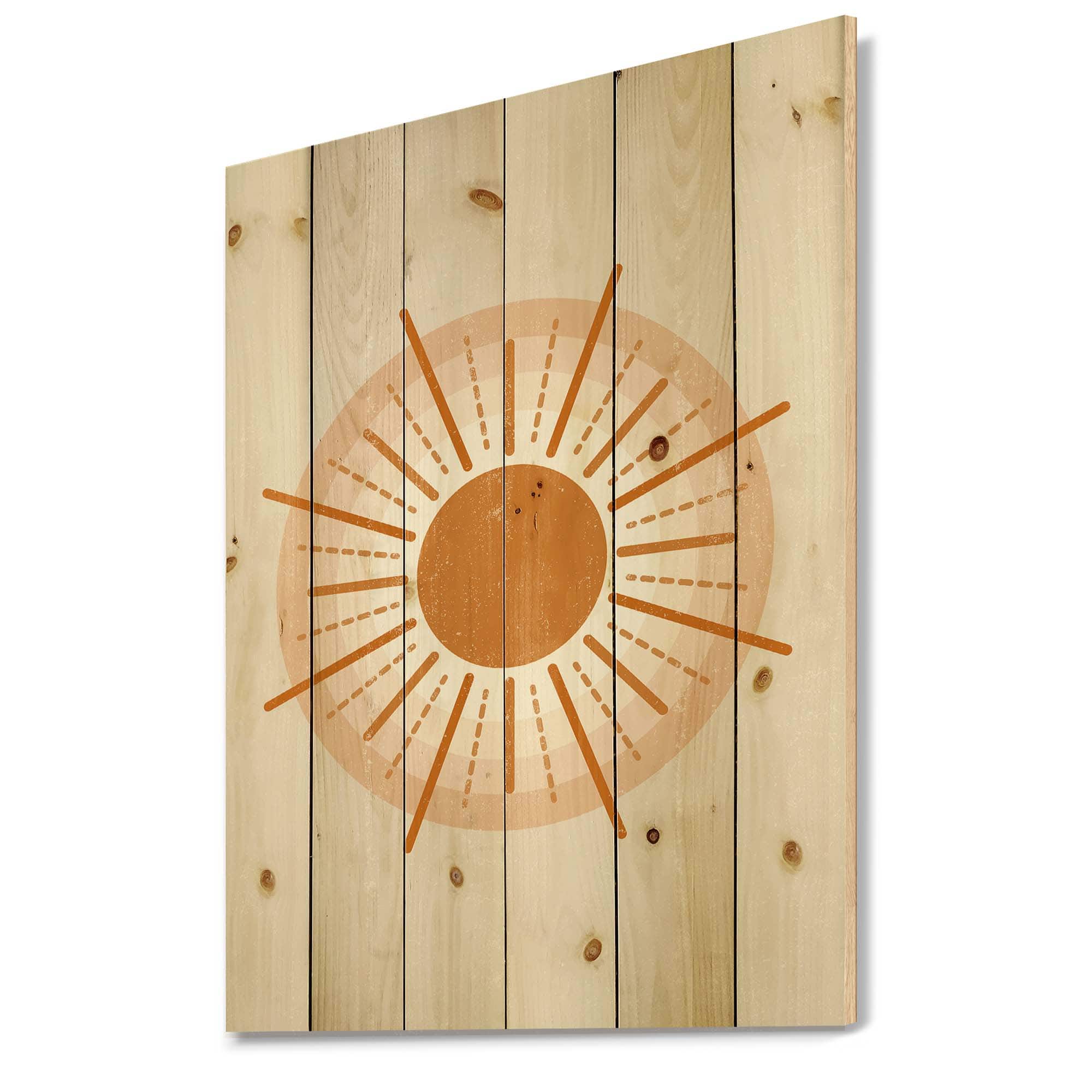 Designart - Minimal Orange Radiant Sun II - Modern Print on Natural Pine Wood