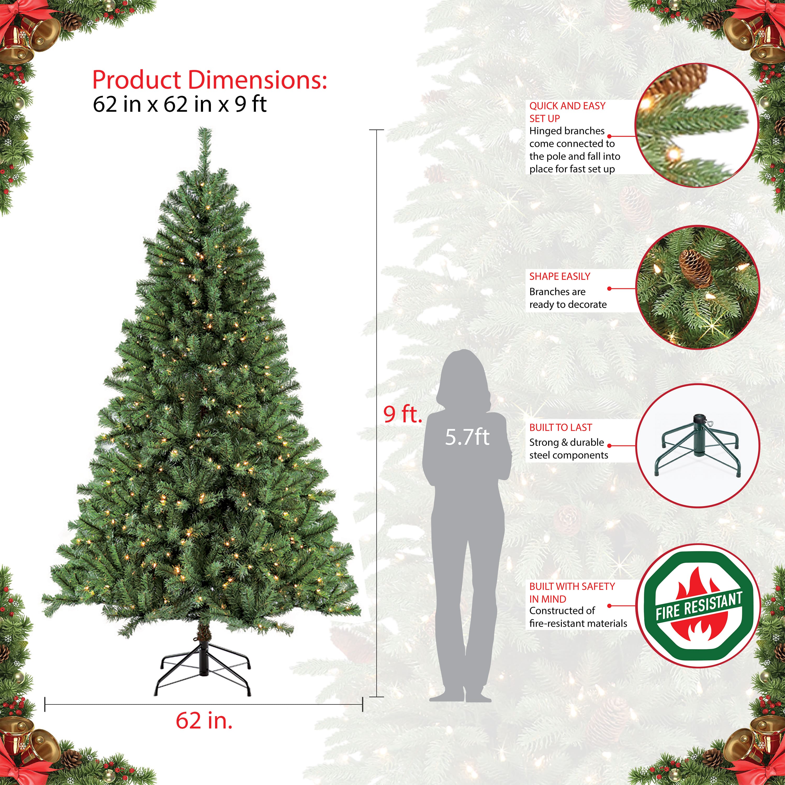 9ft. Pre-Lit Northern Fir Artificial Christmas Tree, Clear Lights