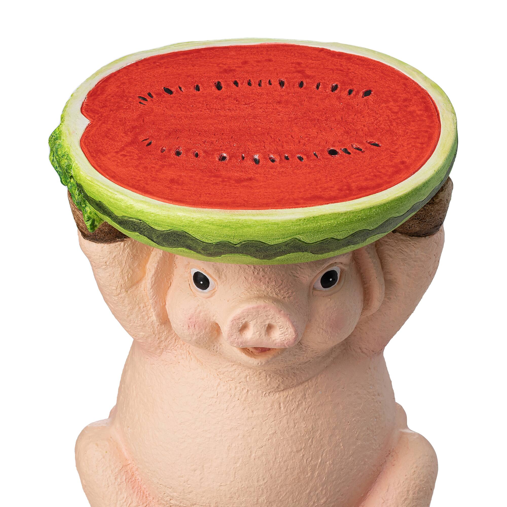 Glitzhome&#xAE; 12.5&#x22; Pig Holding a Watermelon Decorative Garden Stool