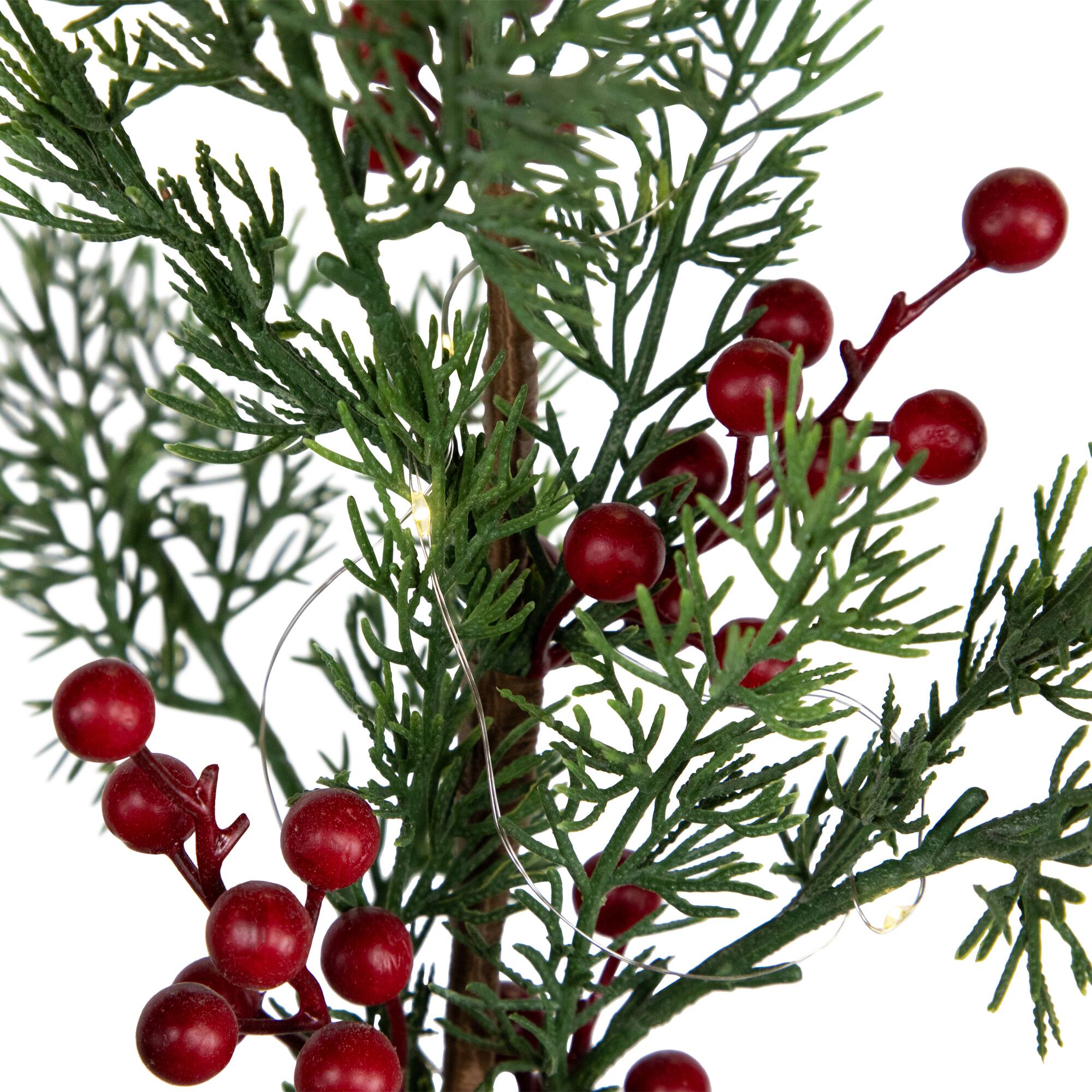 3ft. Pre-Lit Potted Berries & Pine Artificial Christmas Tree, Warm White LED Lights