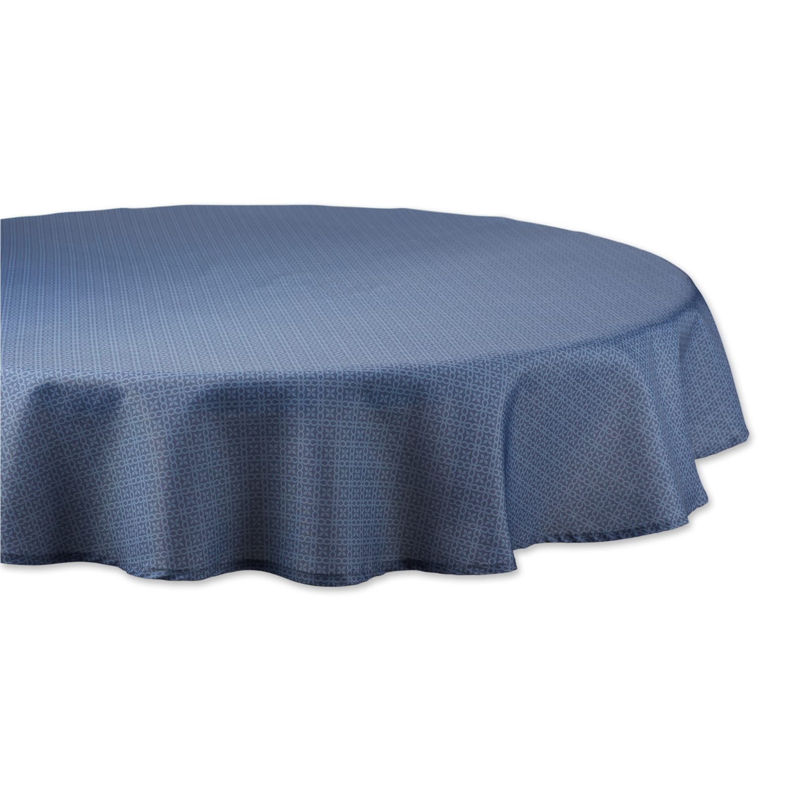 French Blue Tonal Lattice Print Outdoor Tablecloth 60&#x22; Round