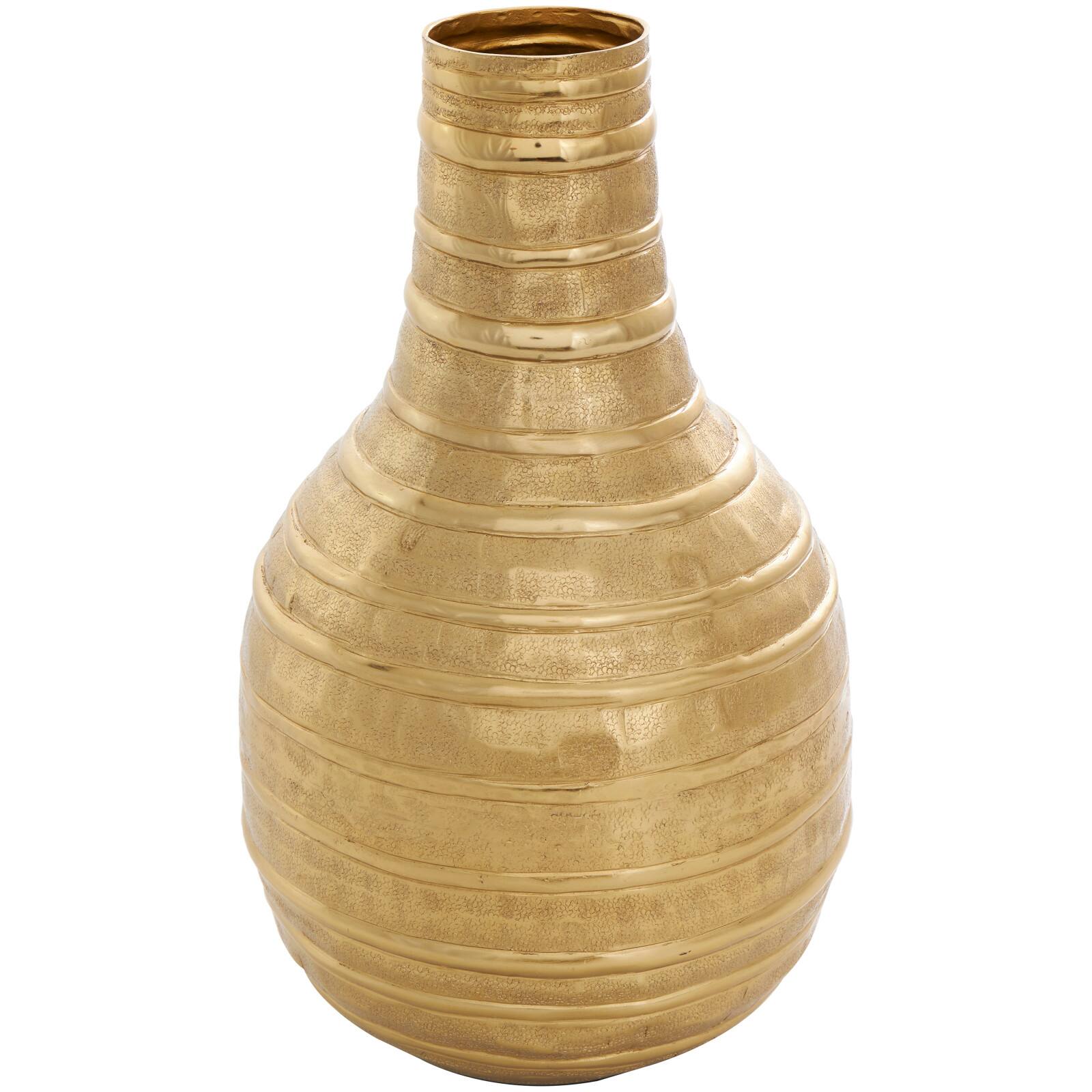 13" Gold Metal Snakeskin Inspired Vase with Dimensional Linear Accents