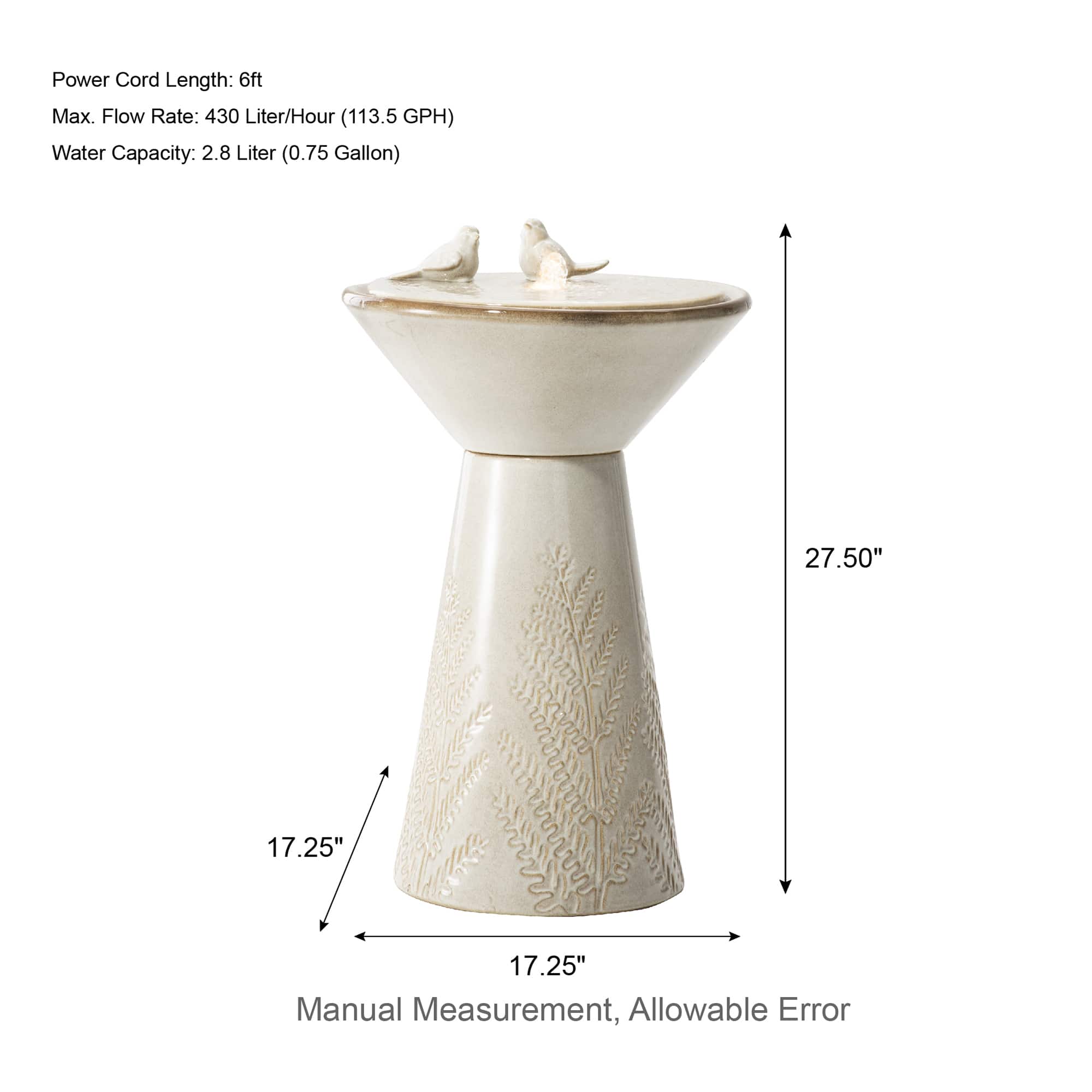 Glitzhome&#xAE; 27.5&#x22; LED Bird Pedestal Ceramic Fountain