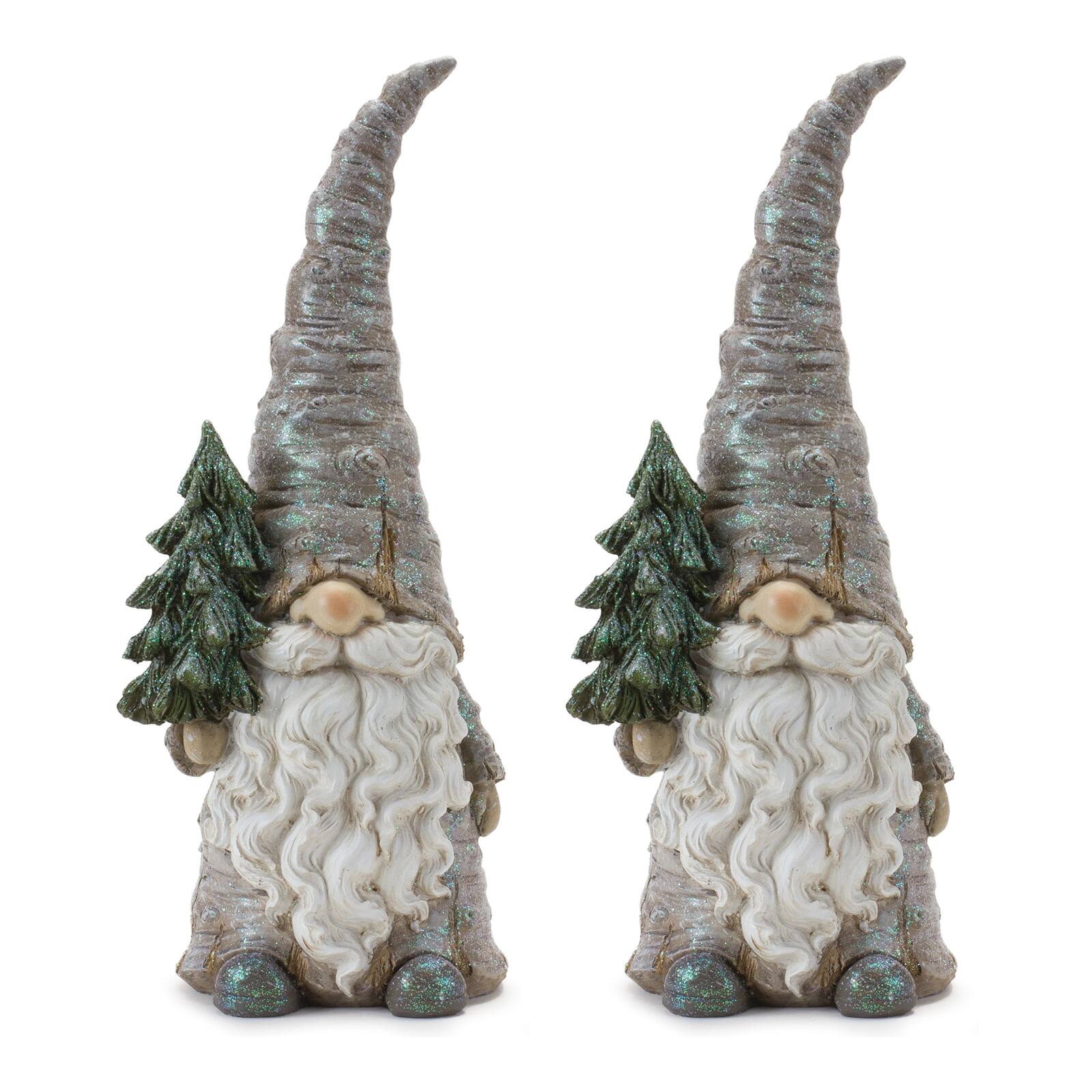 13.5&#x22; Pine Tree Trunk Gnome Statue Set