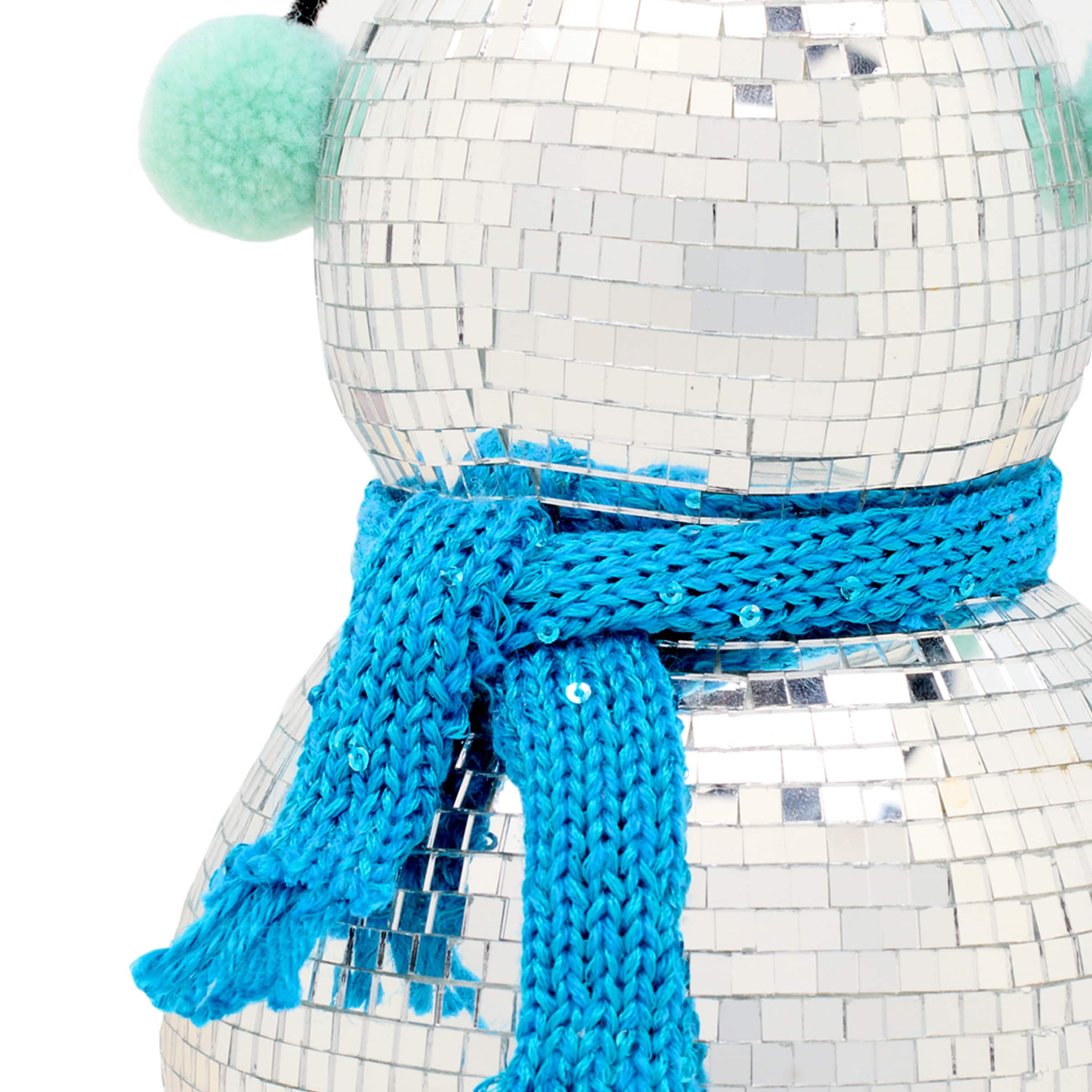 10&#x22; Disco Ball Snowman with Blue Scarf