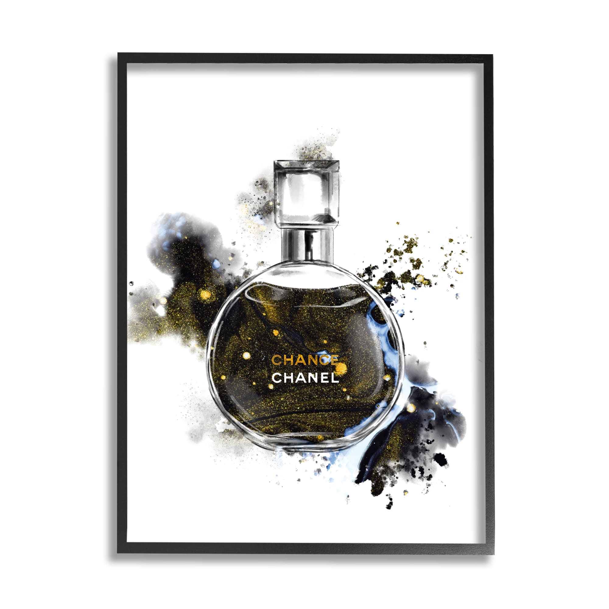 Stupell Glam Cosmetic Bottle Black Gold Watercolor Perfume Bottle Framed Wall Art - White - 16 x 20